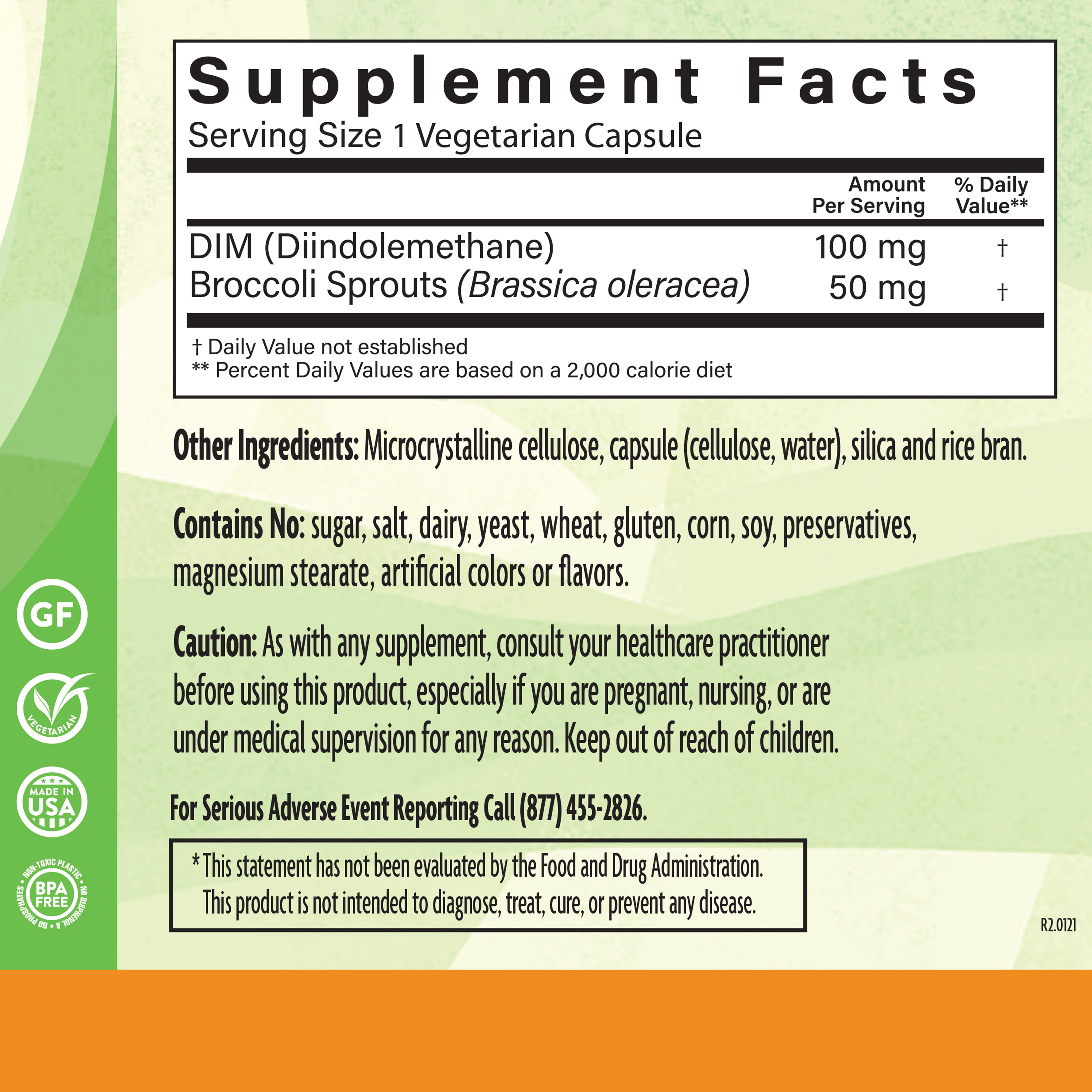 Dim 100 Mg Brococoli 90 Veg Supplement Facts