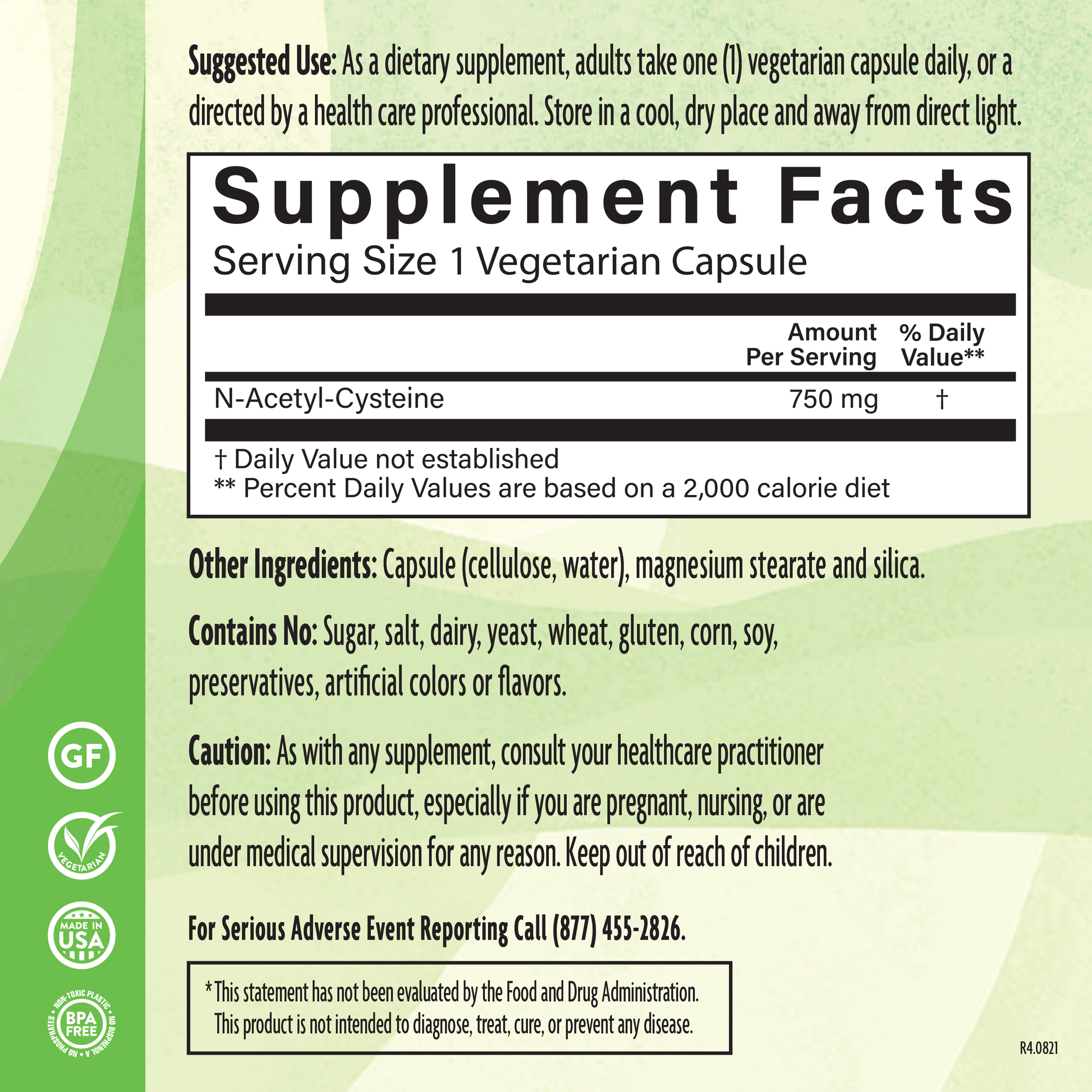 Nac 750 Mg 120 Veg Supplement Facts