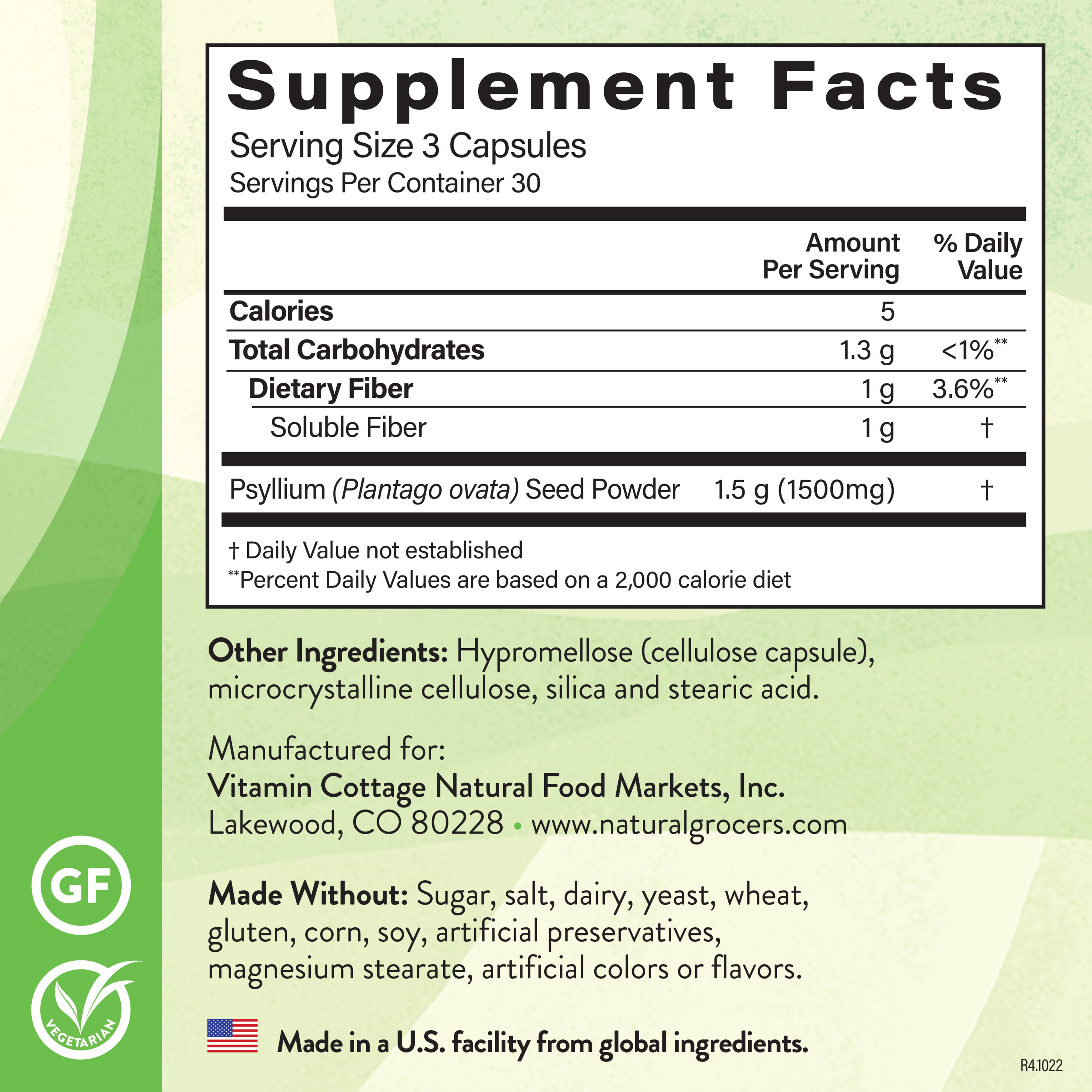 Psyllium Seed 500 Mg 90 Veg Supplement Facts