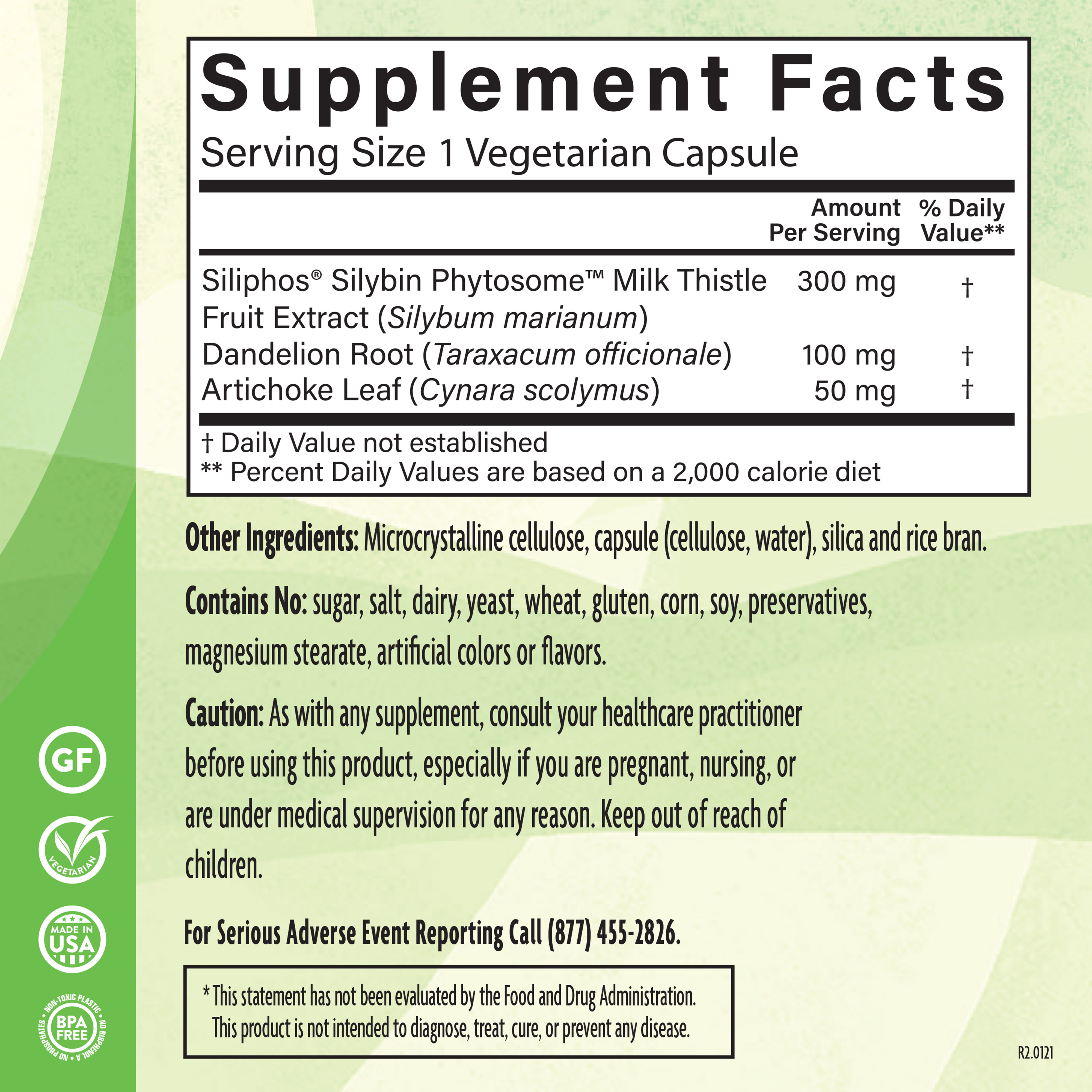 Milk Thistle 300 Mg Dande 120 Veg Supplement Facts