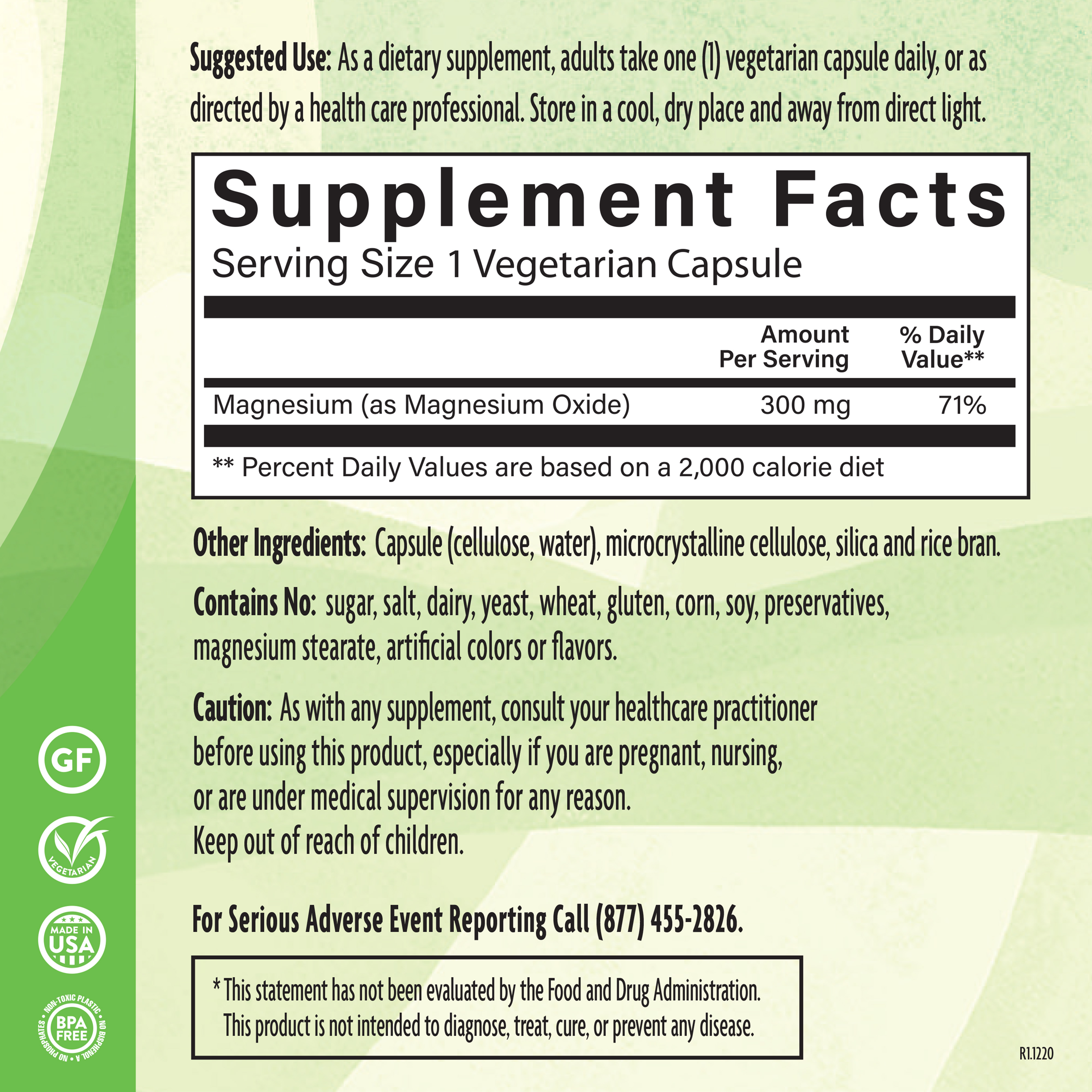 Magnesium Oxide 300 Mg 120 Veg Supplement Facts