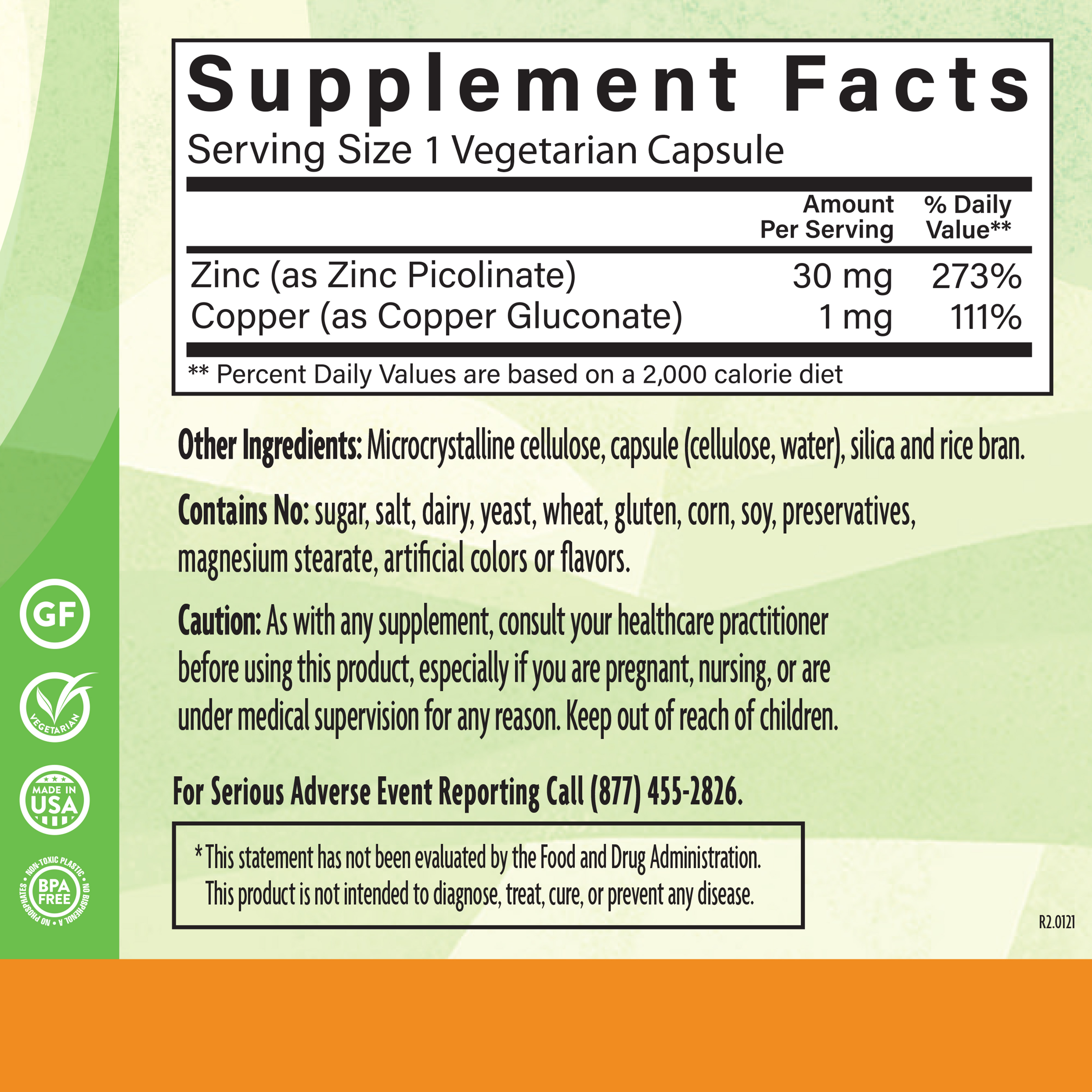 Zinc Picolinate Copper 60 Veg Supplement Facts
