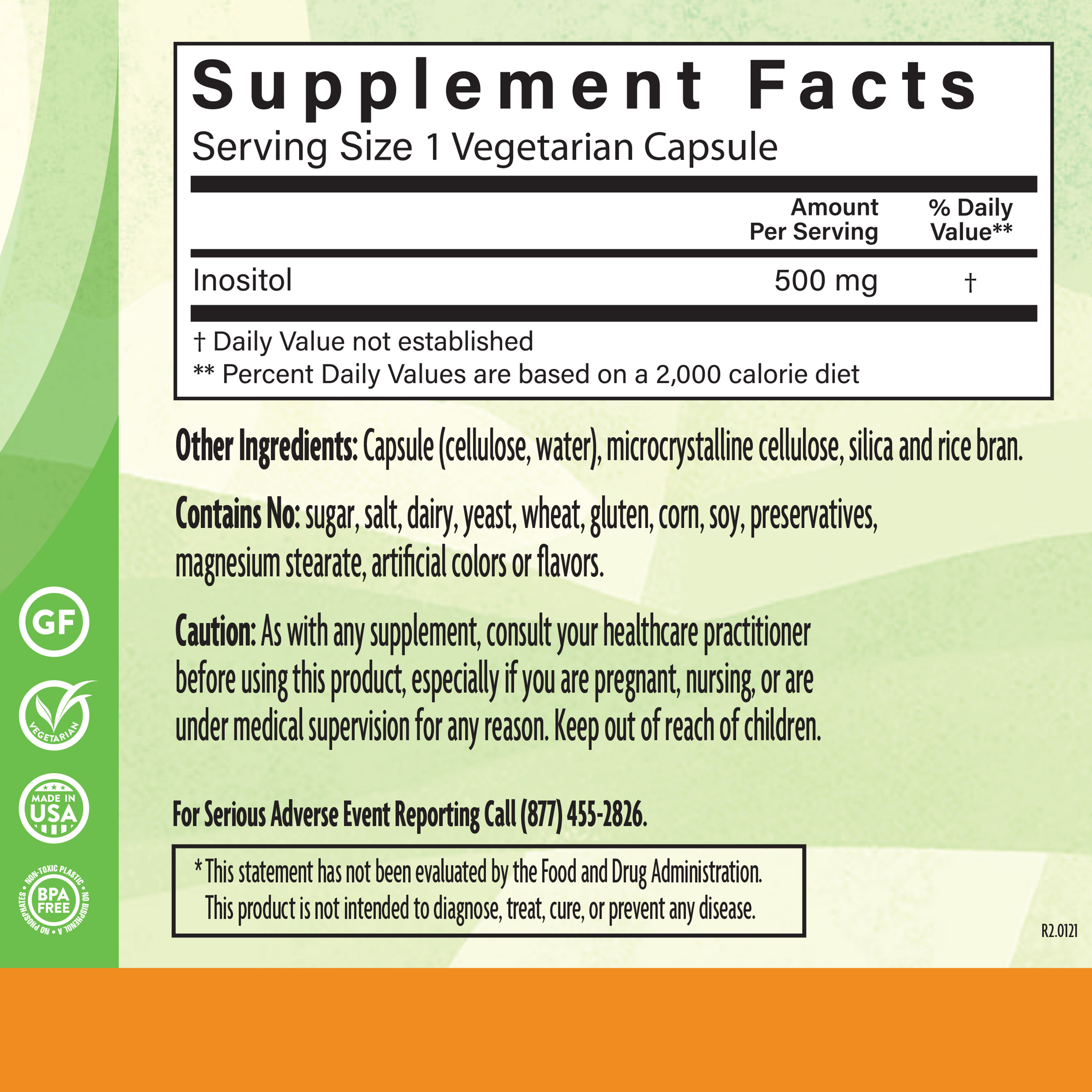 Inositol 500 Mg 90 Veg Supplement Facts