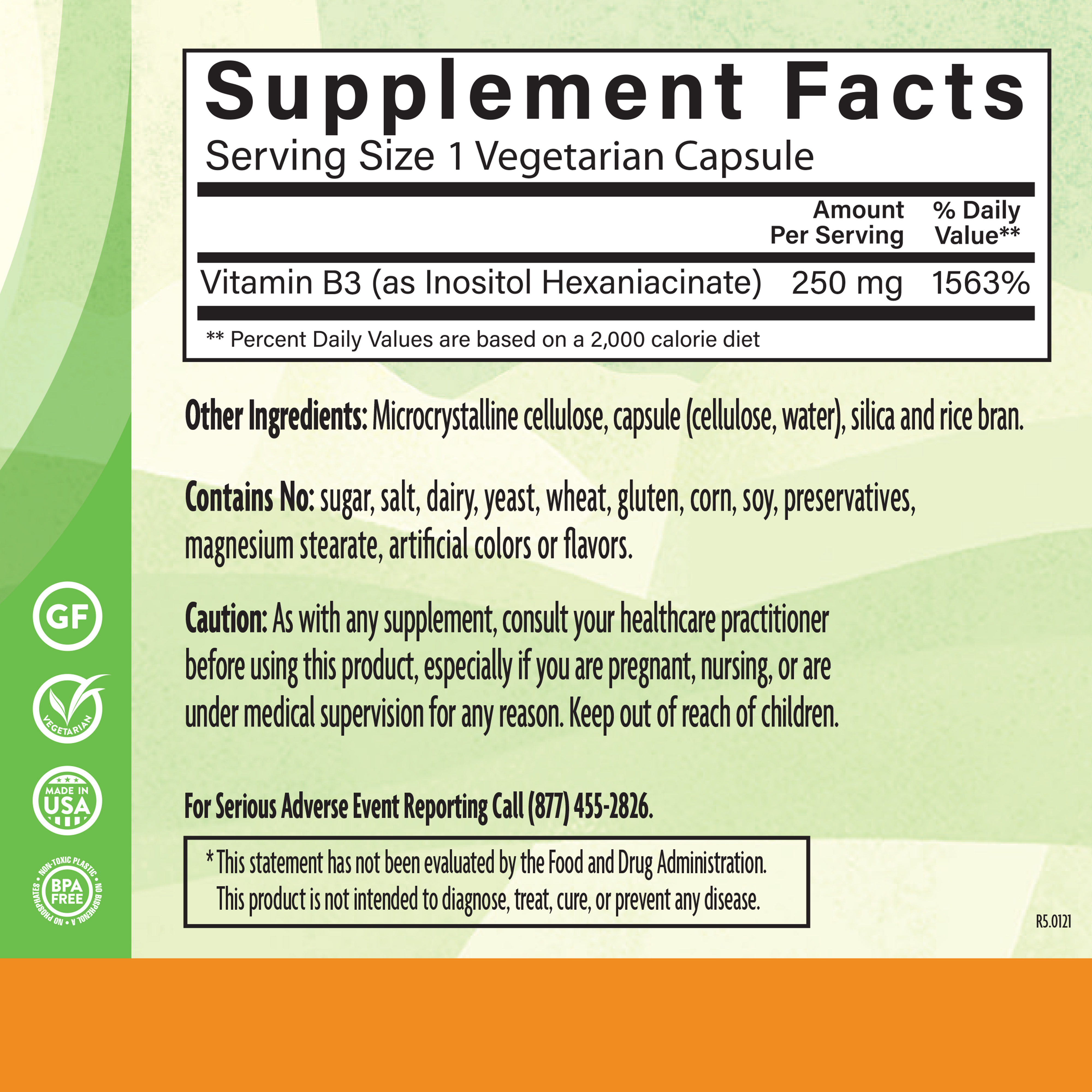 Niacin Flush Free 250 Mg 90 Veg Supplement Facts