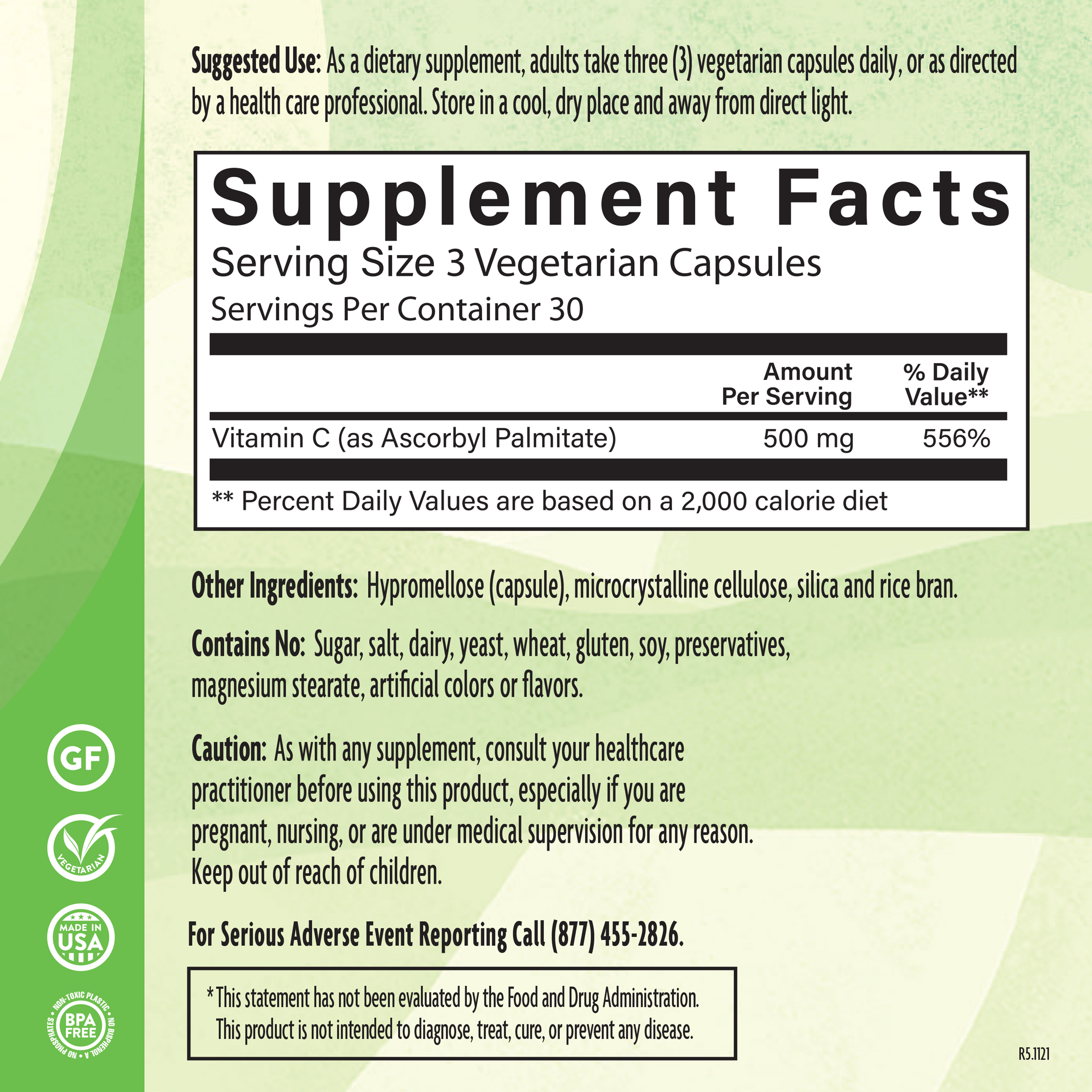 Liposomal C 500 Mg 90 Veg Supplement Facts