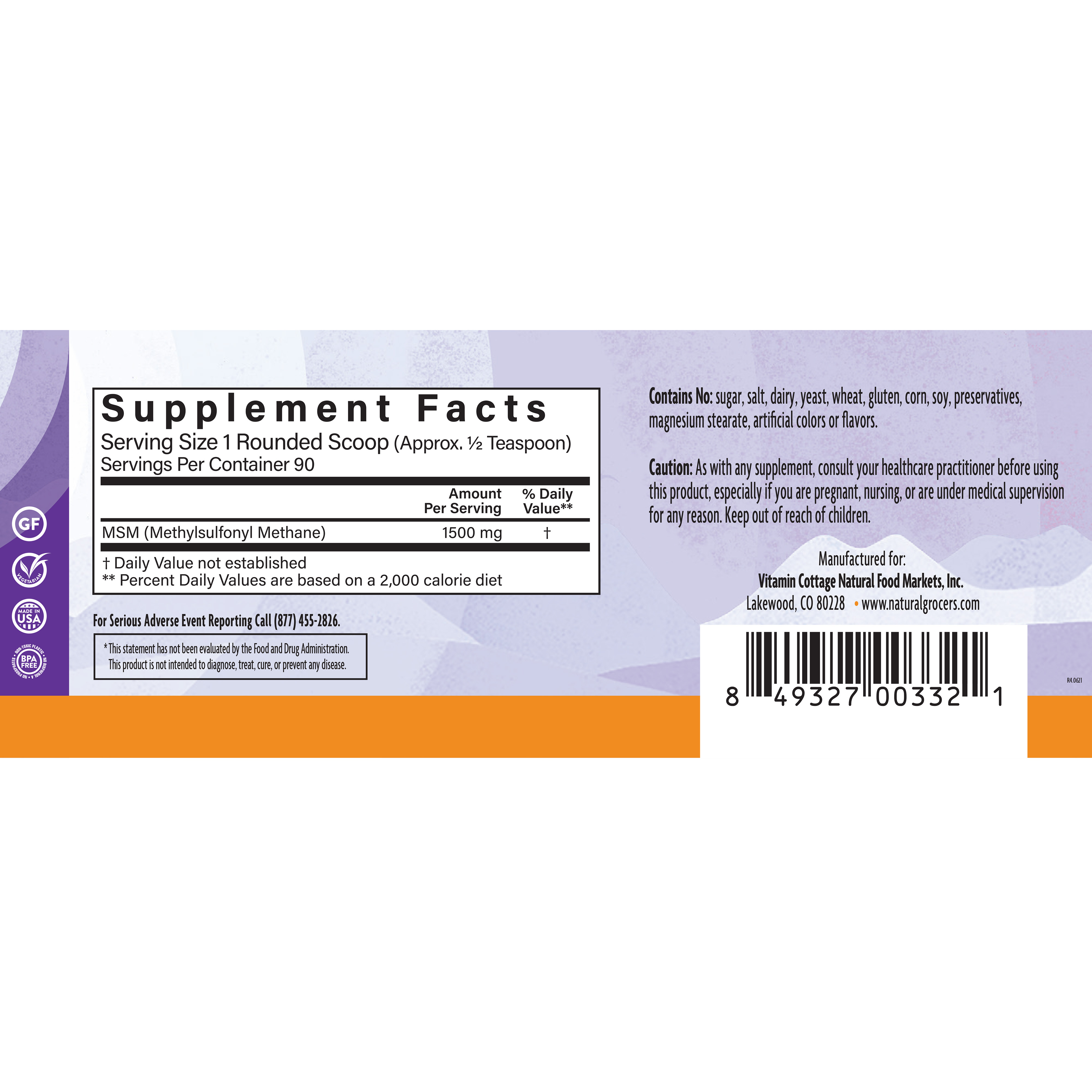 Msm Powder 1500 Mg 8 Oz Supplement Facts