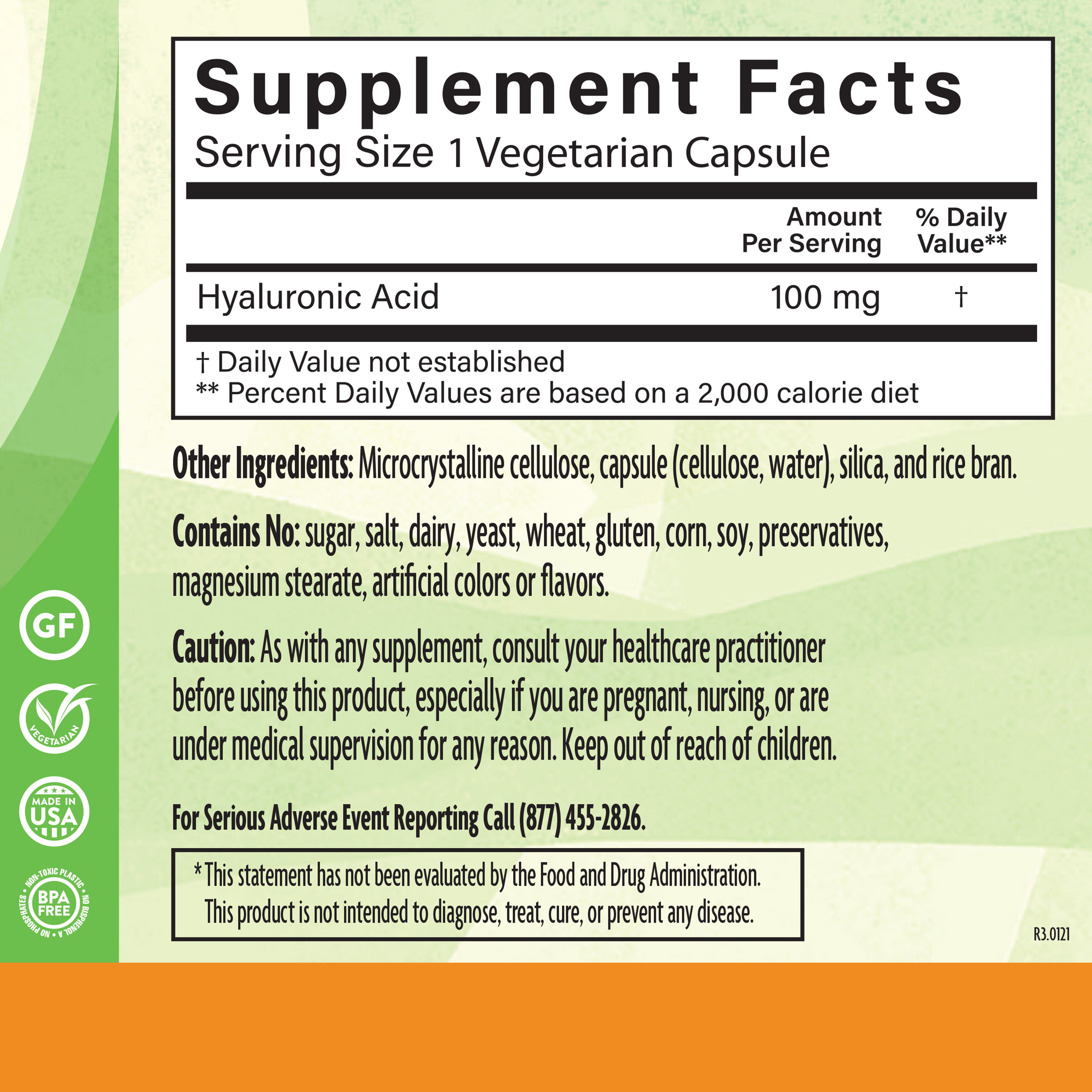 Hyaluronic Acid 100 Mg 90 Veg Supplement Facts