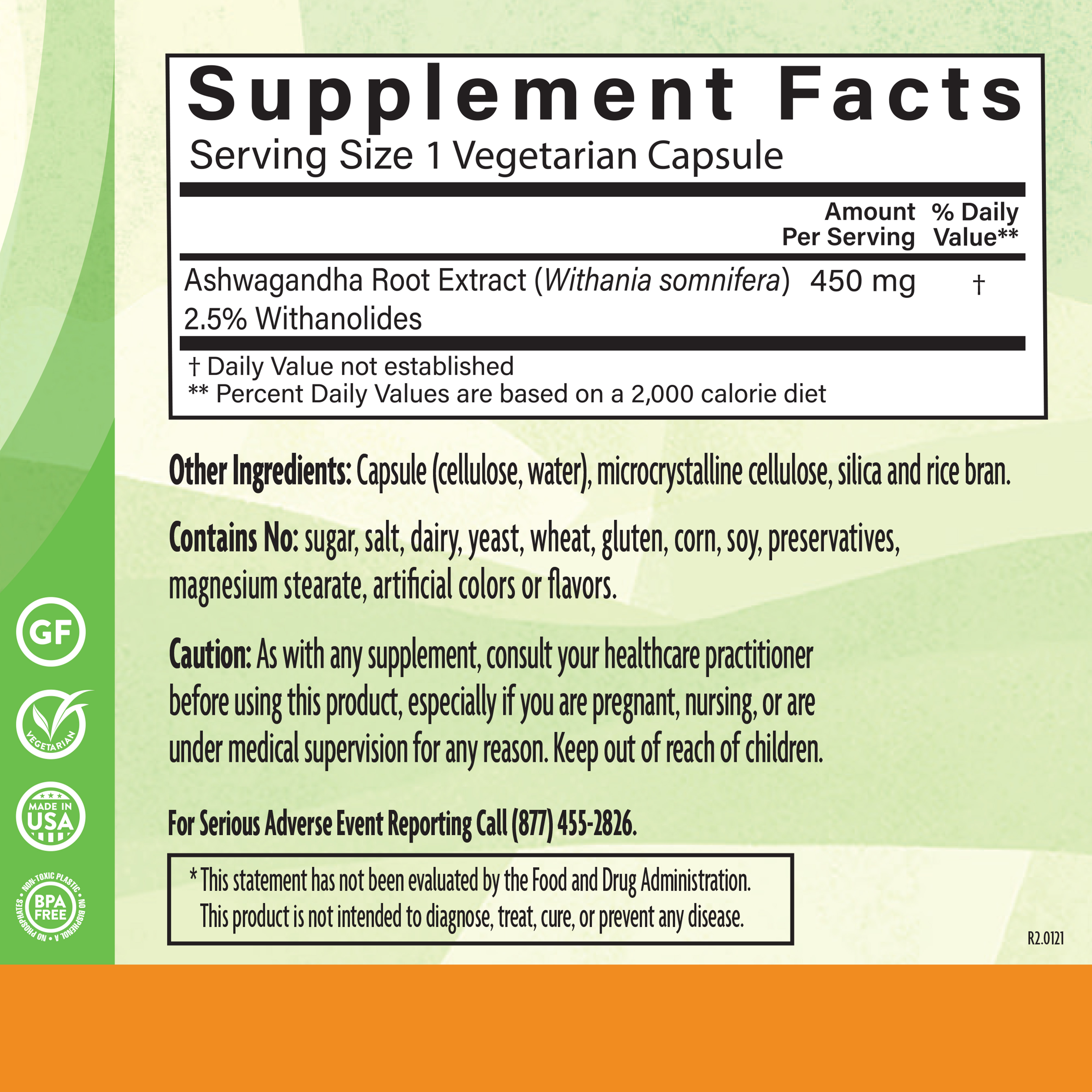 Ashwagandha Extract 450 Mg 90 Veg Supplement Facts