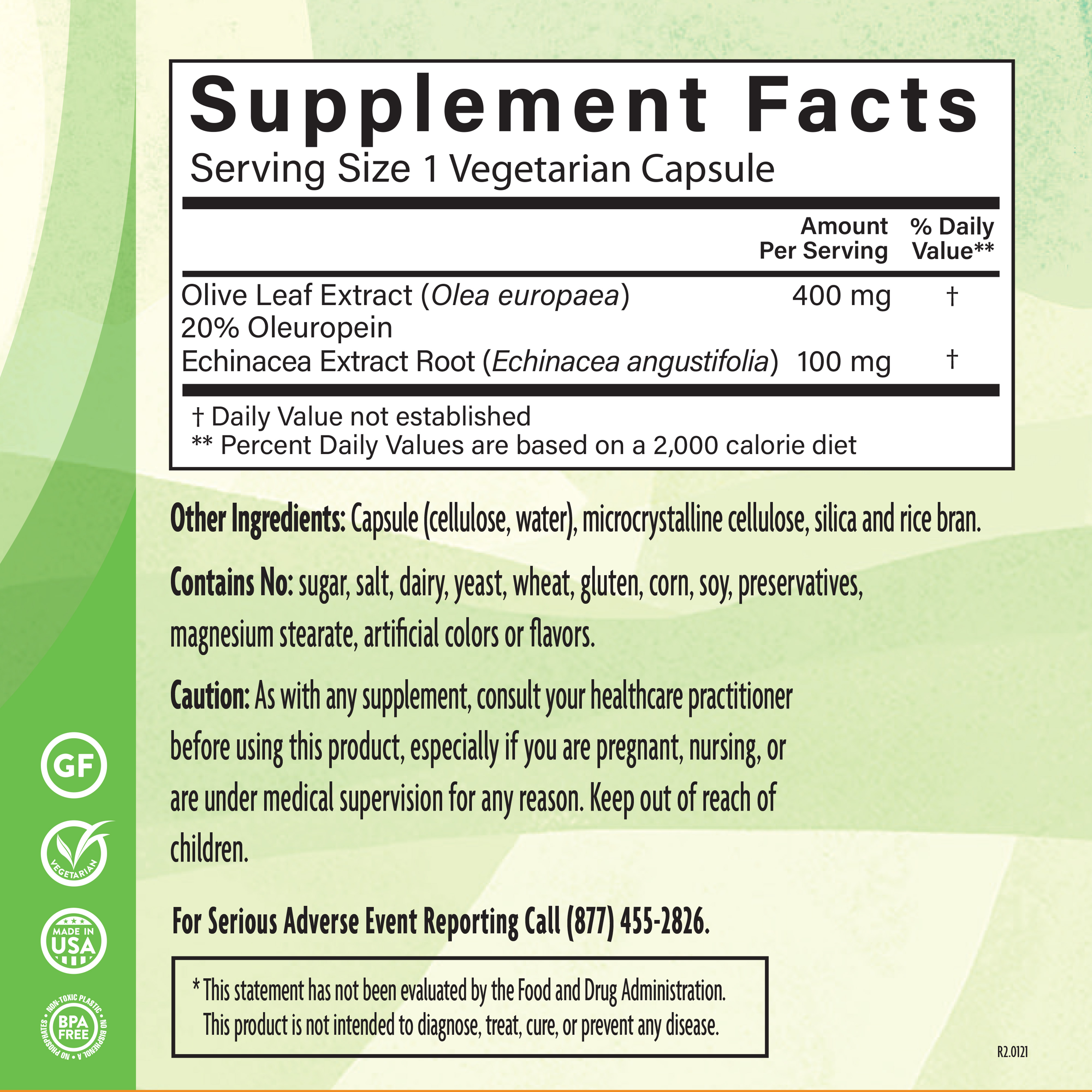 Olive Leaf Extract Echinacea 90 Veg Supplement Facts