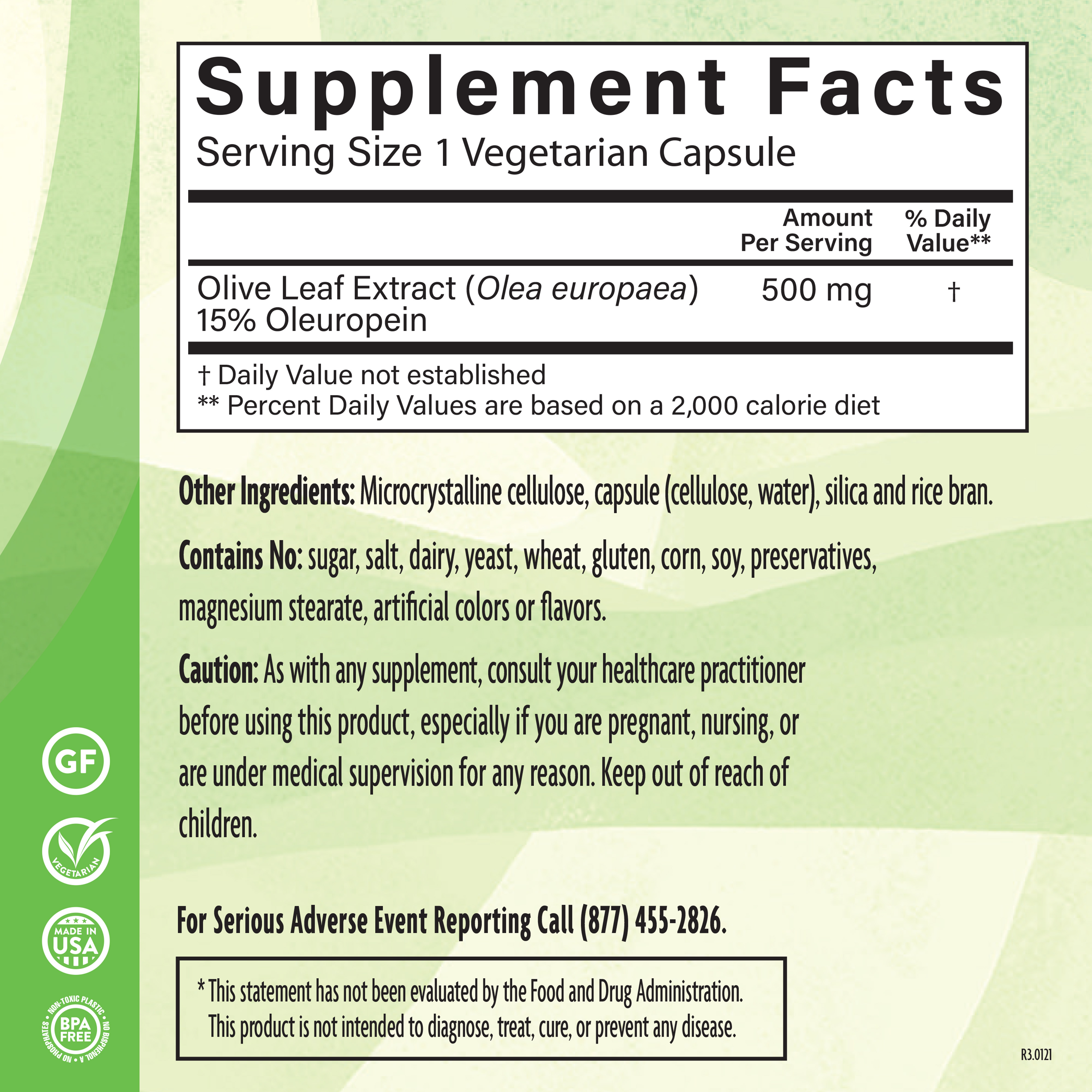 Olive Leaf Extract 500 Mg 90 Veg Supplement Facts