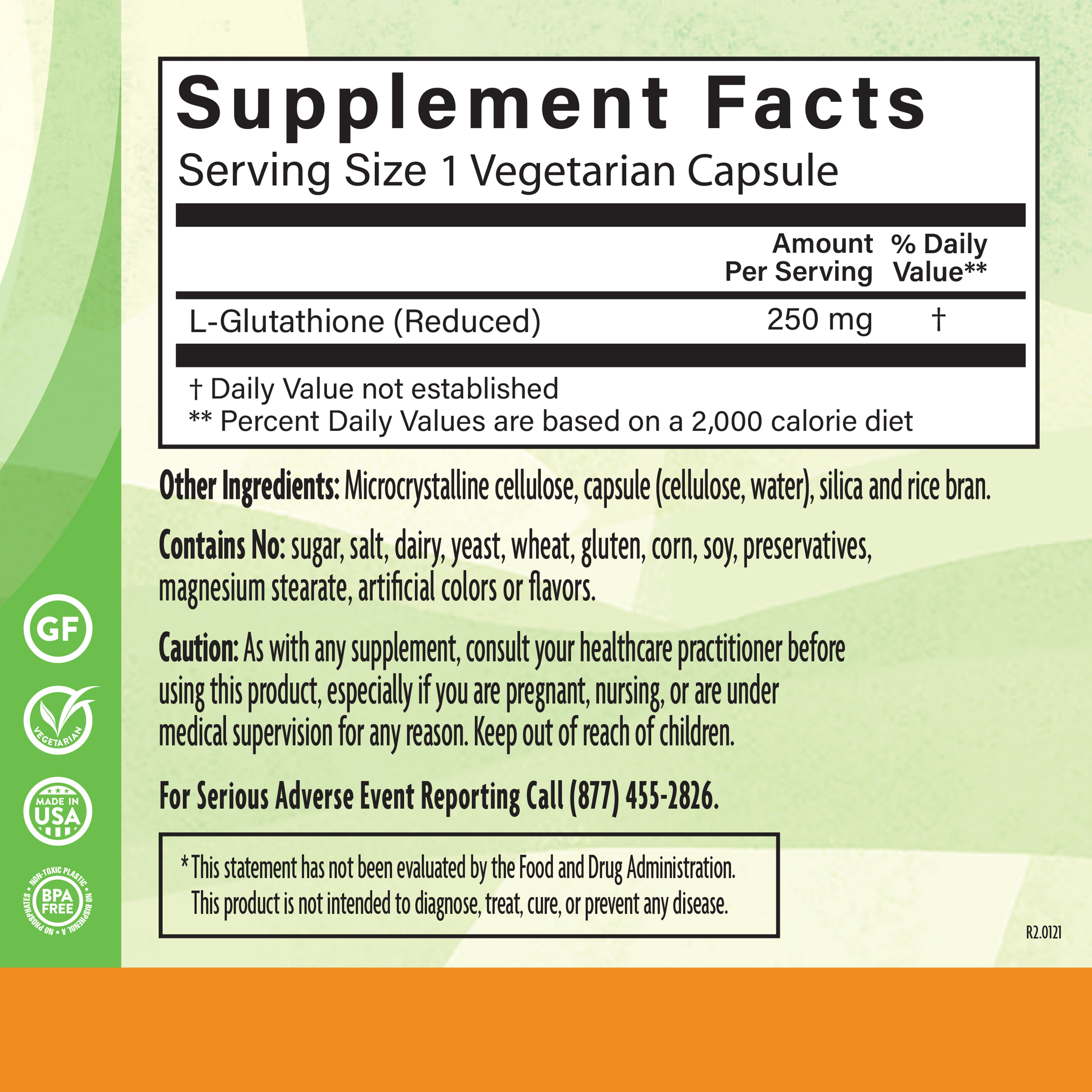 L Glutathione 250 Mg 60 Veg Supplement Facts