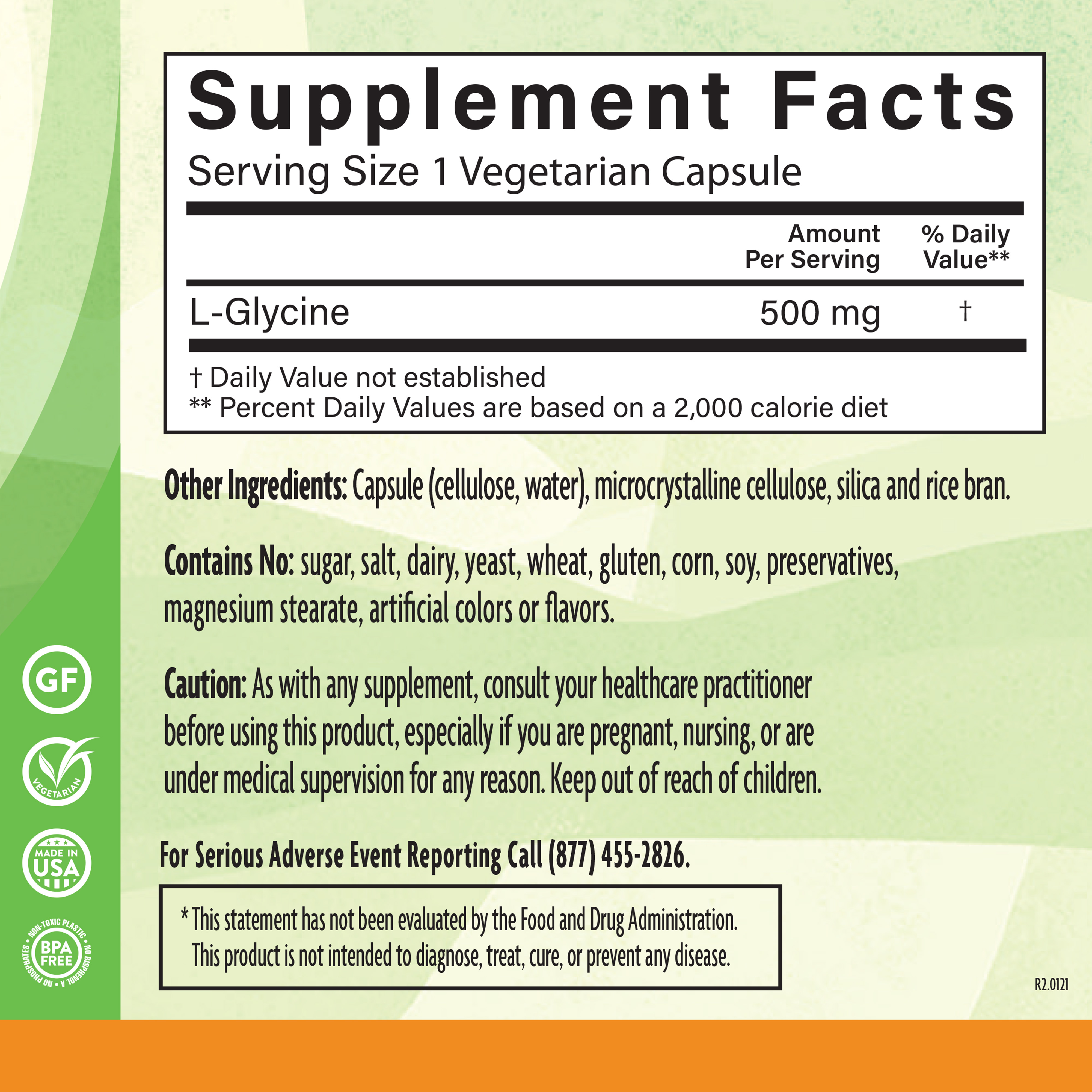 L Glycine 500 Mg 120 Veg Supplement Facts