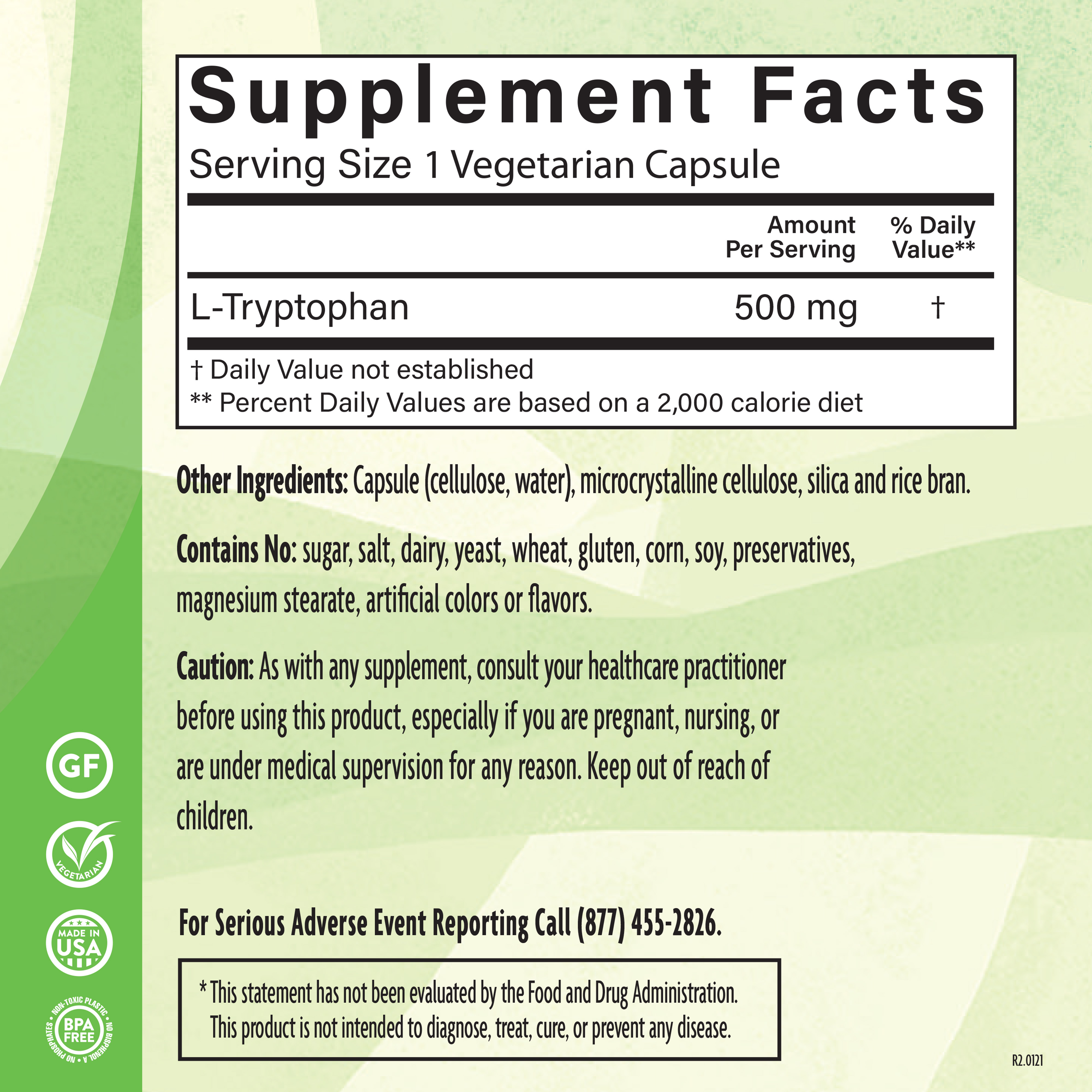 L Tryptophan 500 Mg 90 Veg Supplement Facts