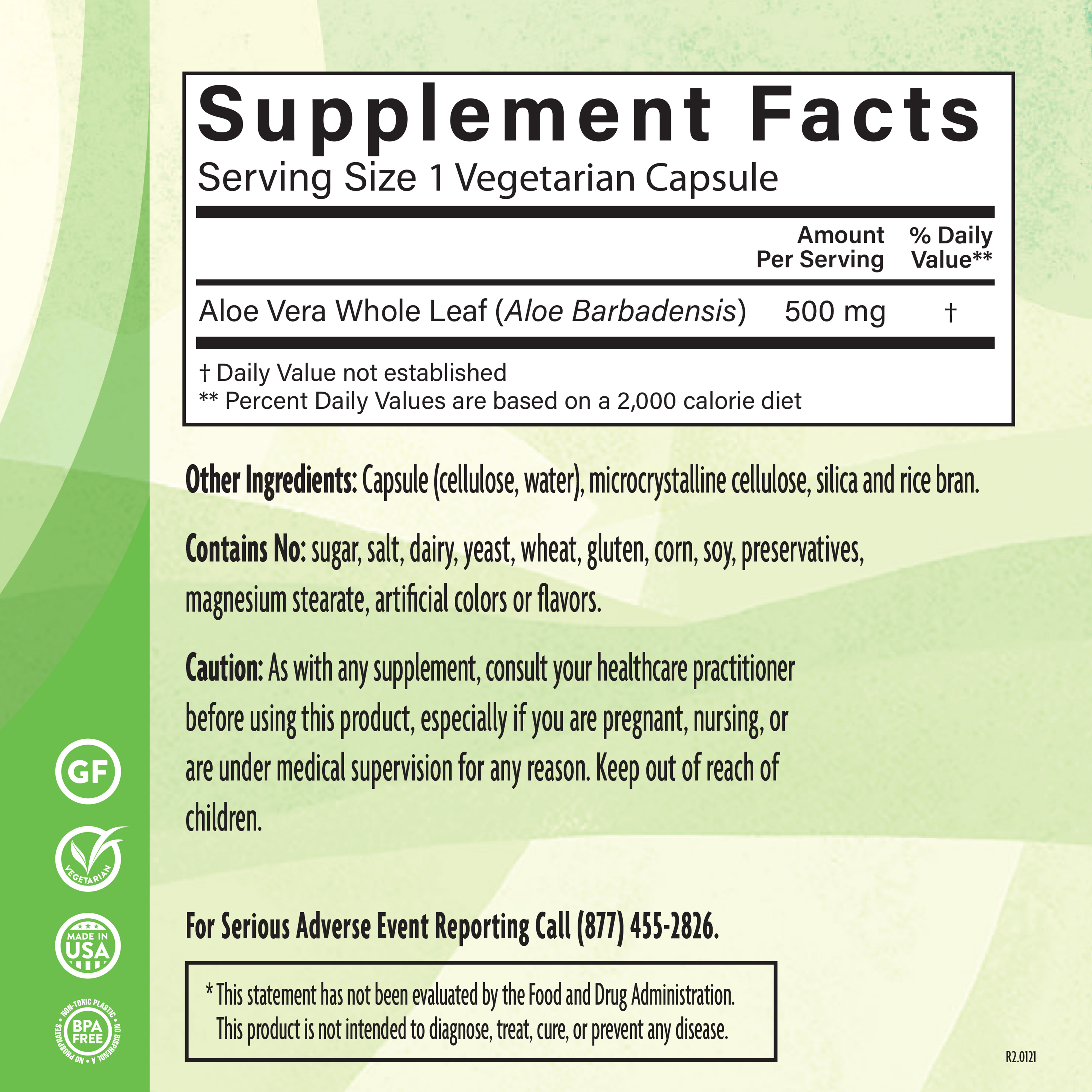 Aloe Vera Whole Leaf 500 Mg 120 Veg Supplement Facts