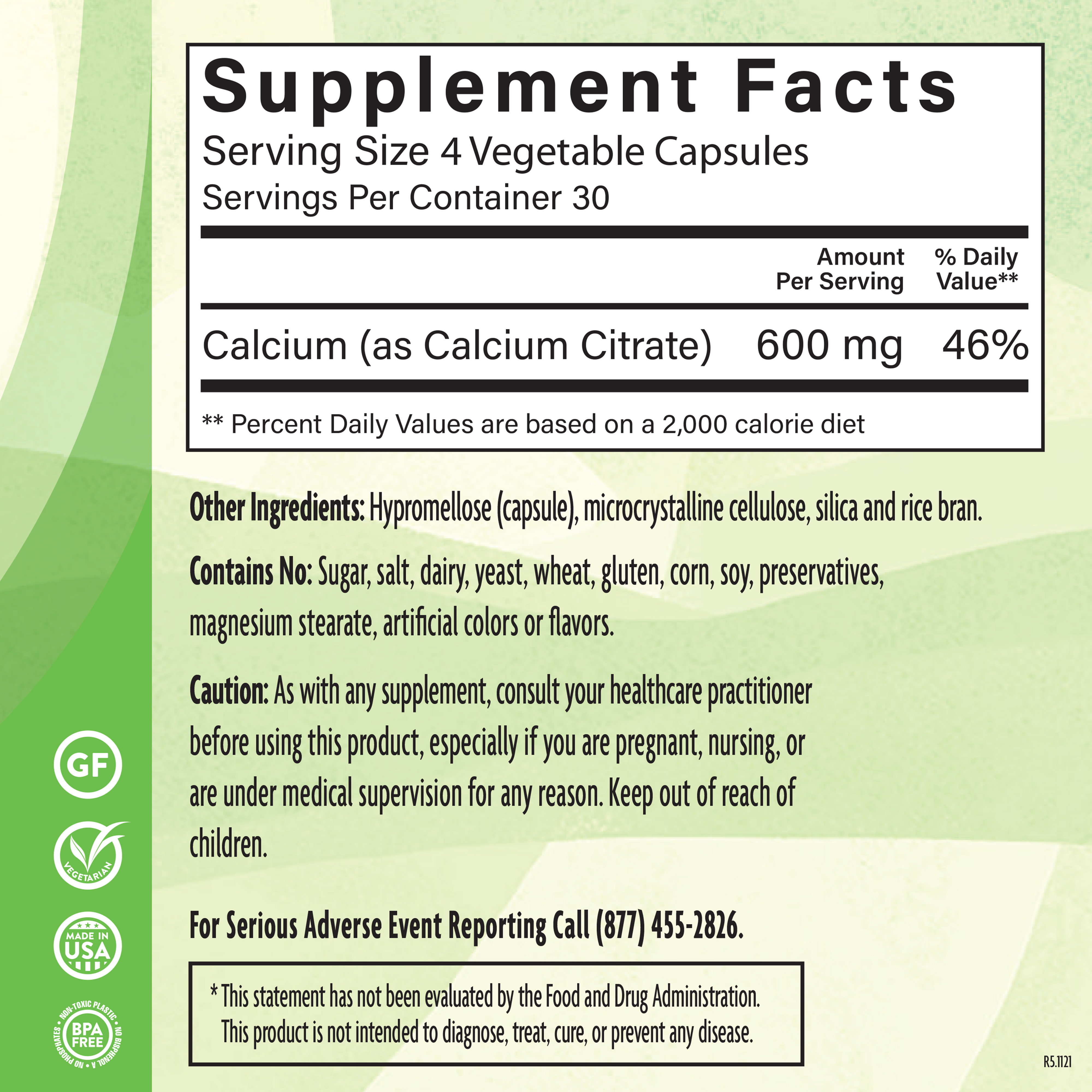 Calcium Citrate 150 Mg 120 Veg Supplement Facts