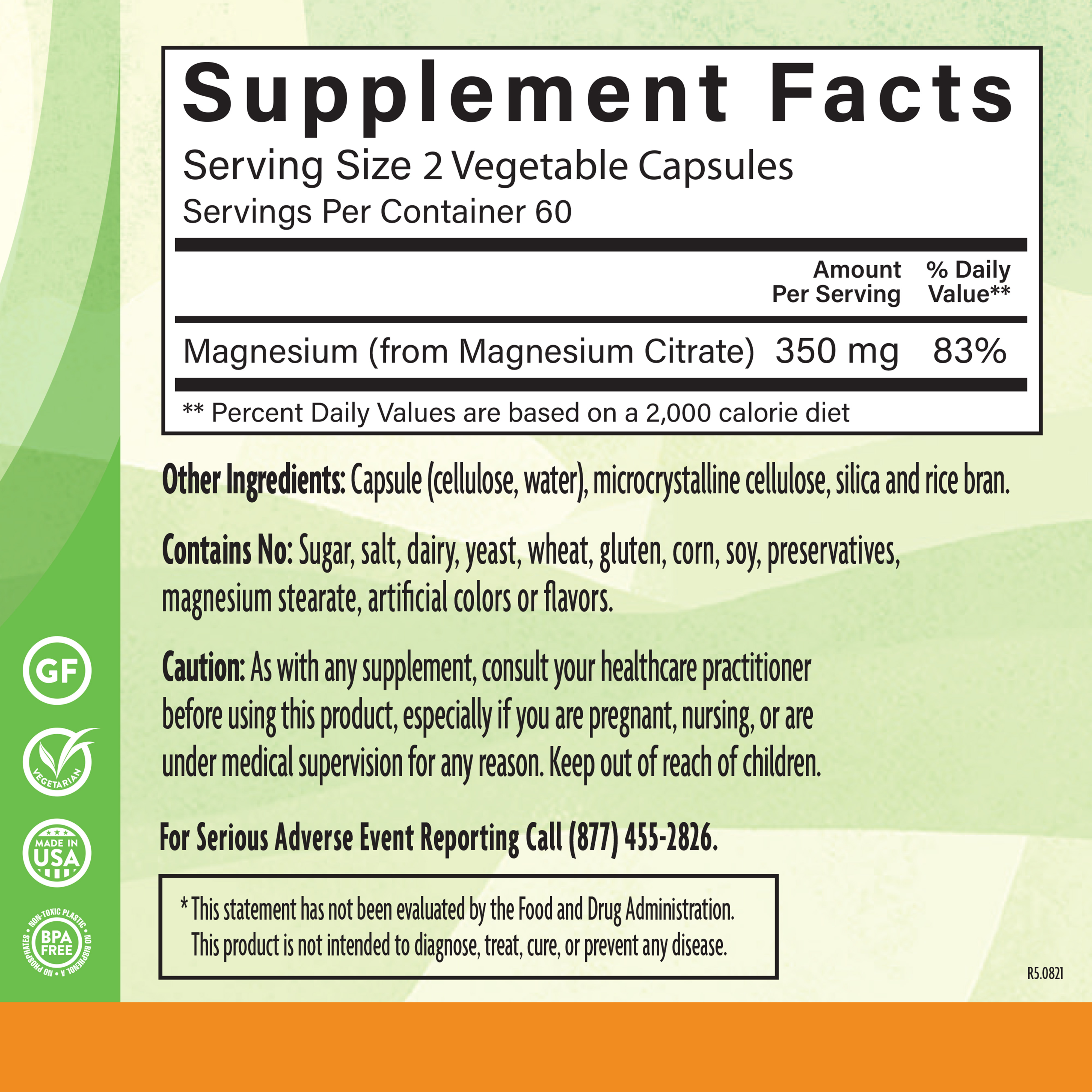 Magnesium Citrate 175 Mg 120 Veg Supplement Facts
