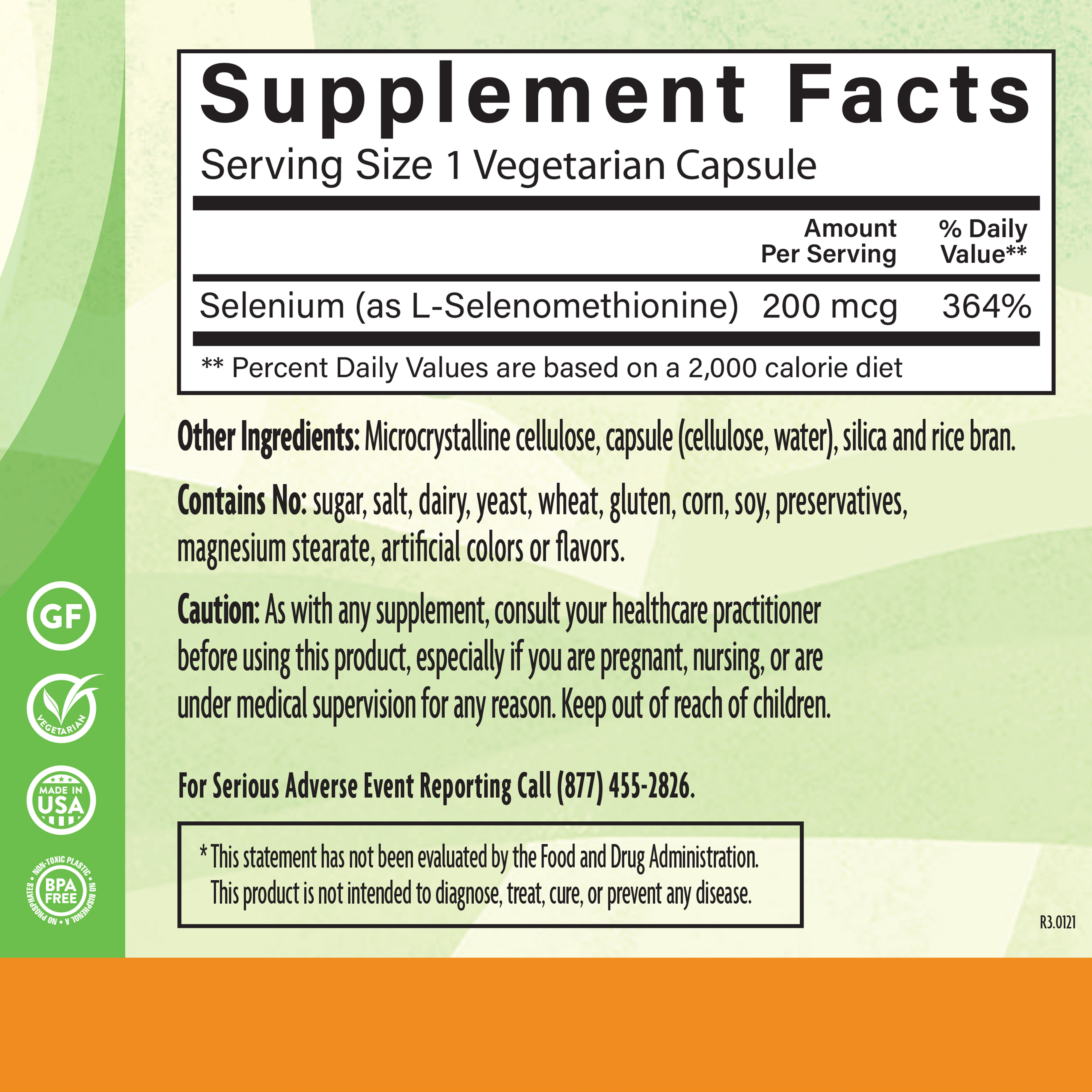 Selenium 200 Mcg 90 Veg supplement facts