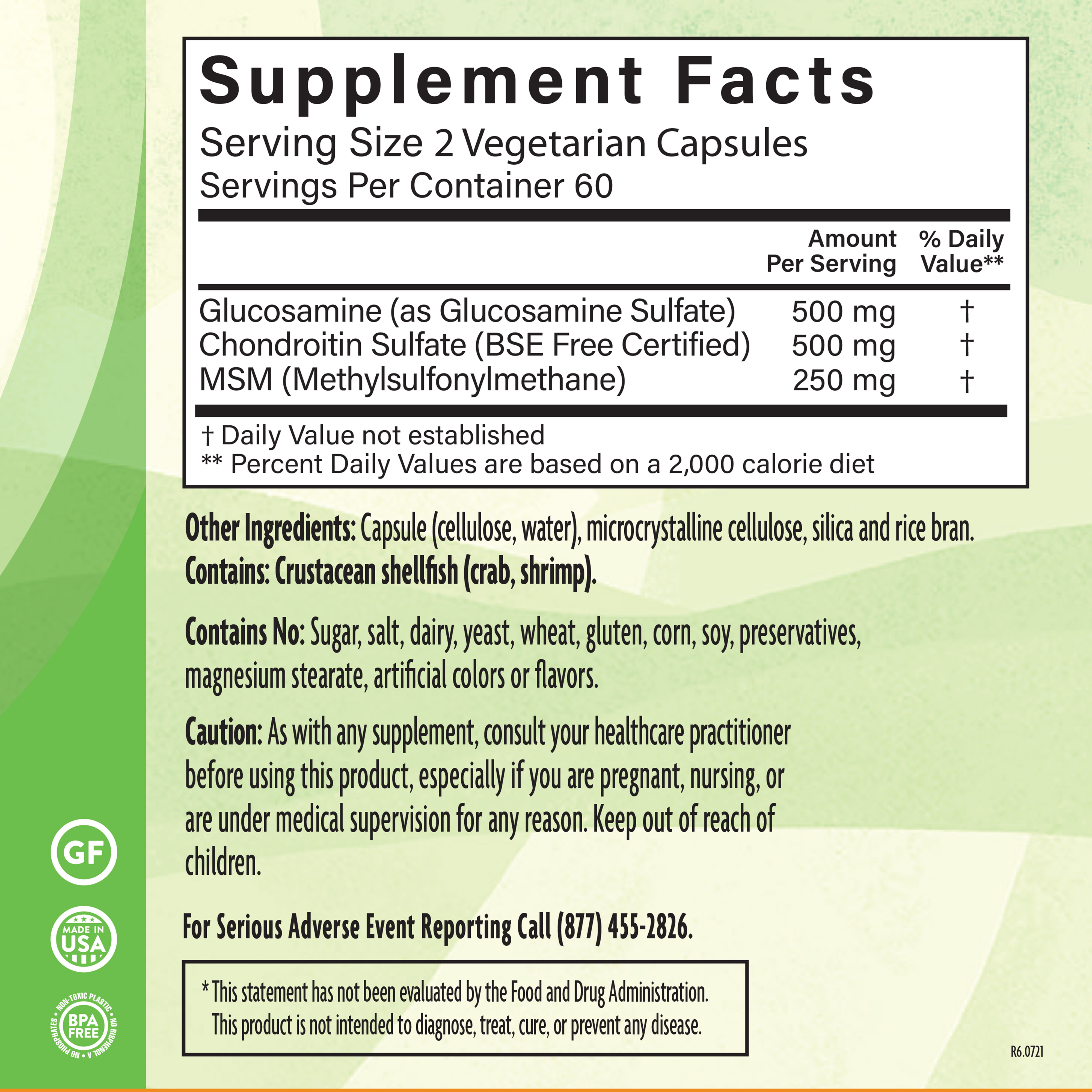 Glucosamine Chondroitin Msm 120 Veg Supplement Facts