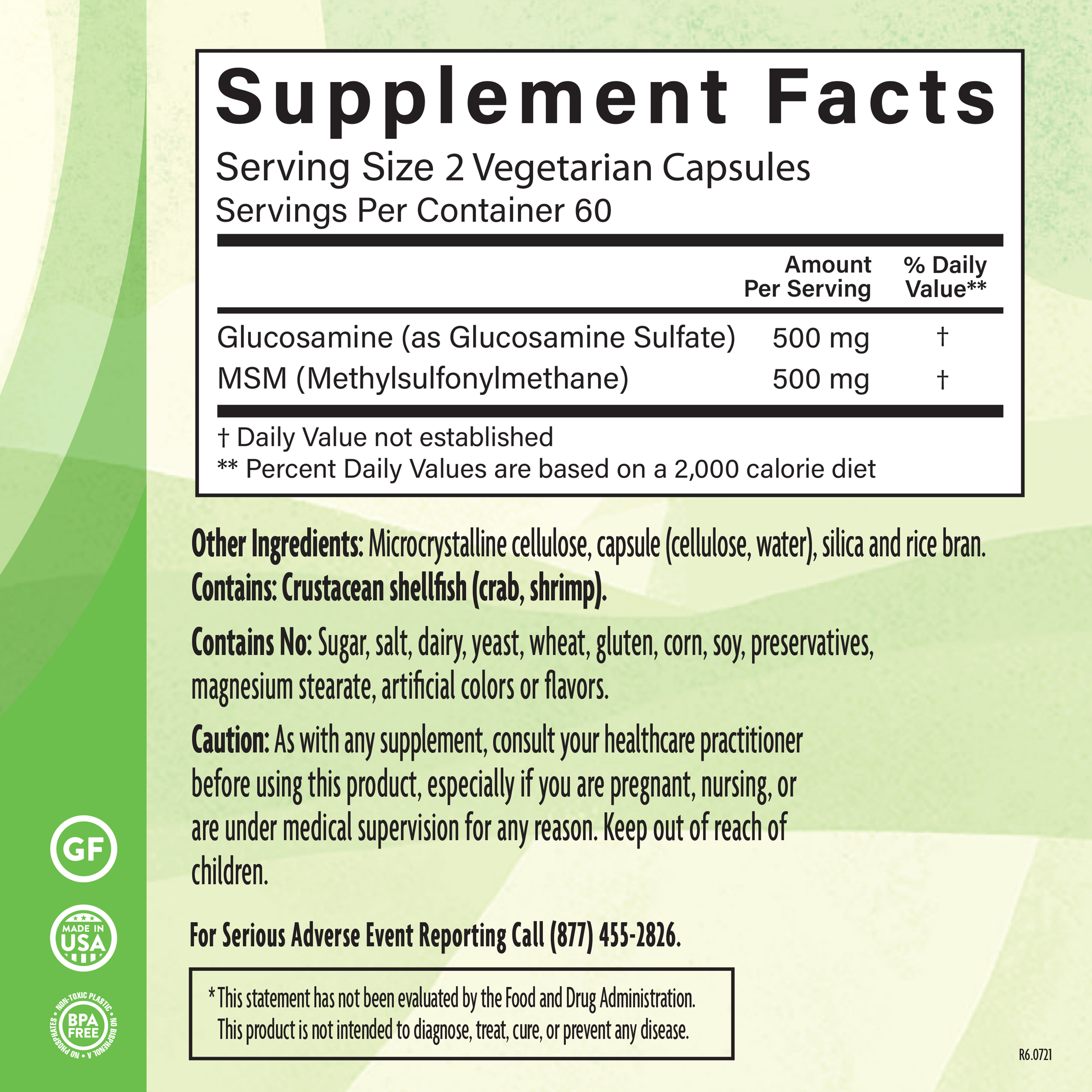 Glucosamine Msm 120 Veg Supplement Facts