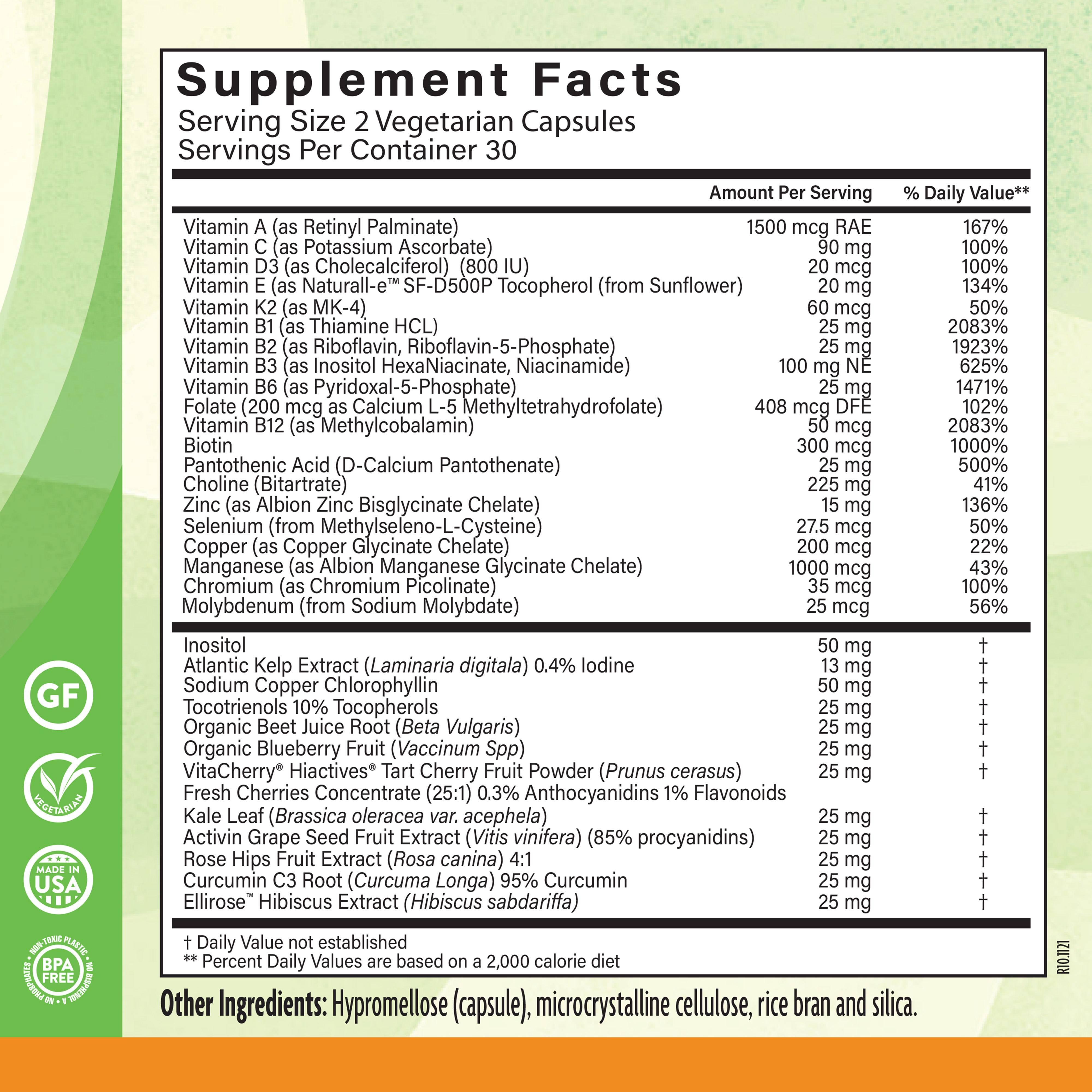 Everyday Multi Vitamin 60 Veg Supplement Facts