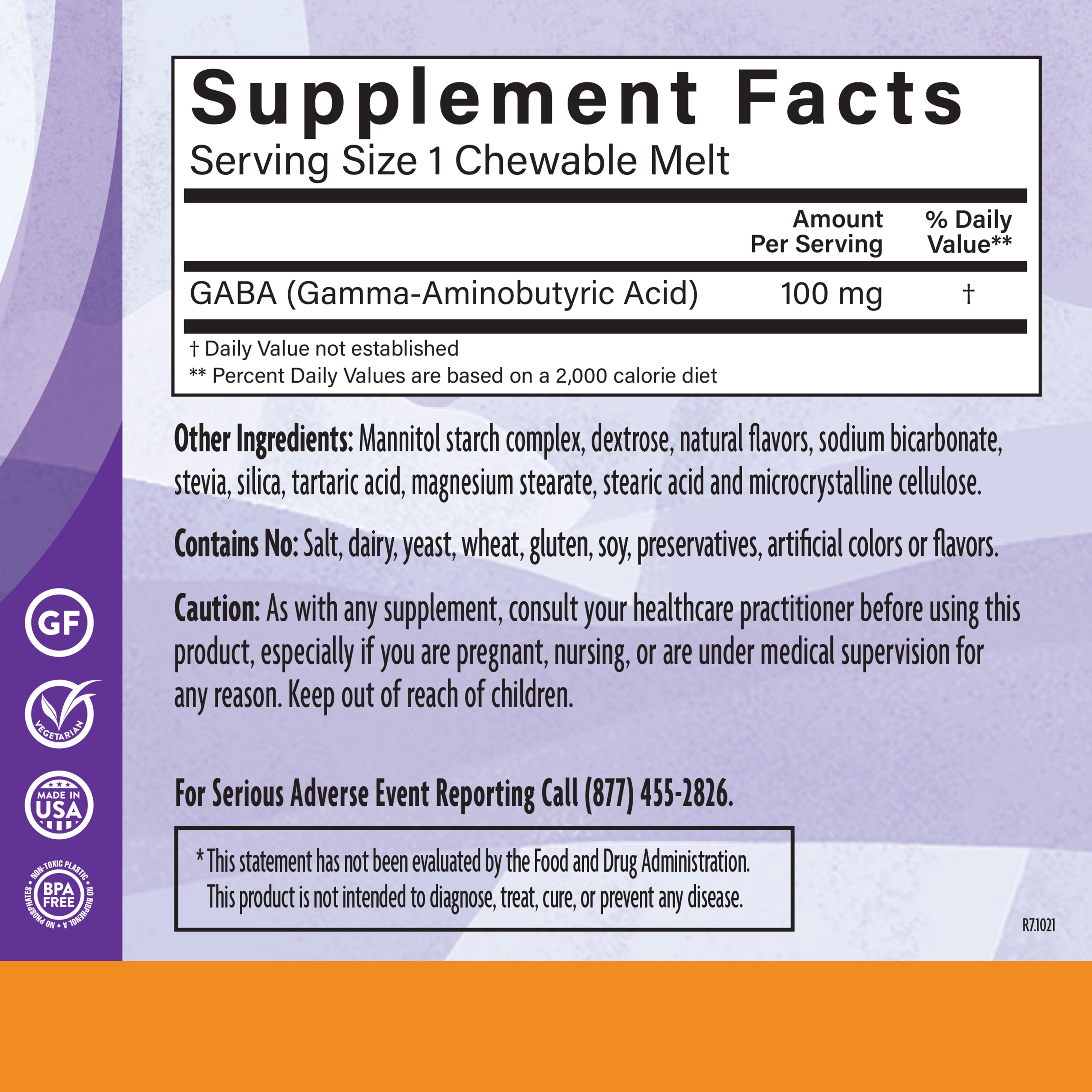 Gaba 100 Mg Cherry 90 Chw Supplement Facts