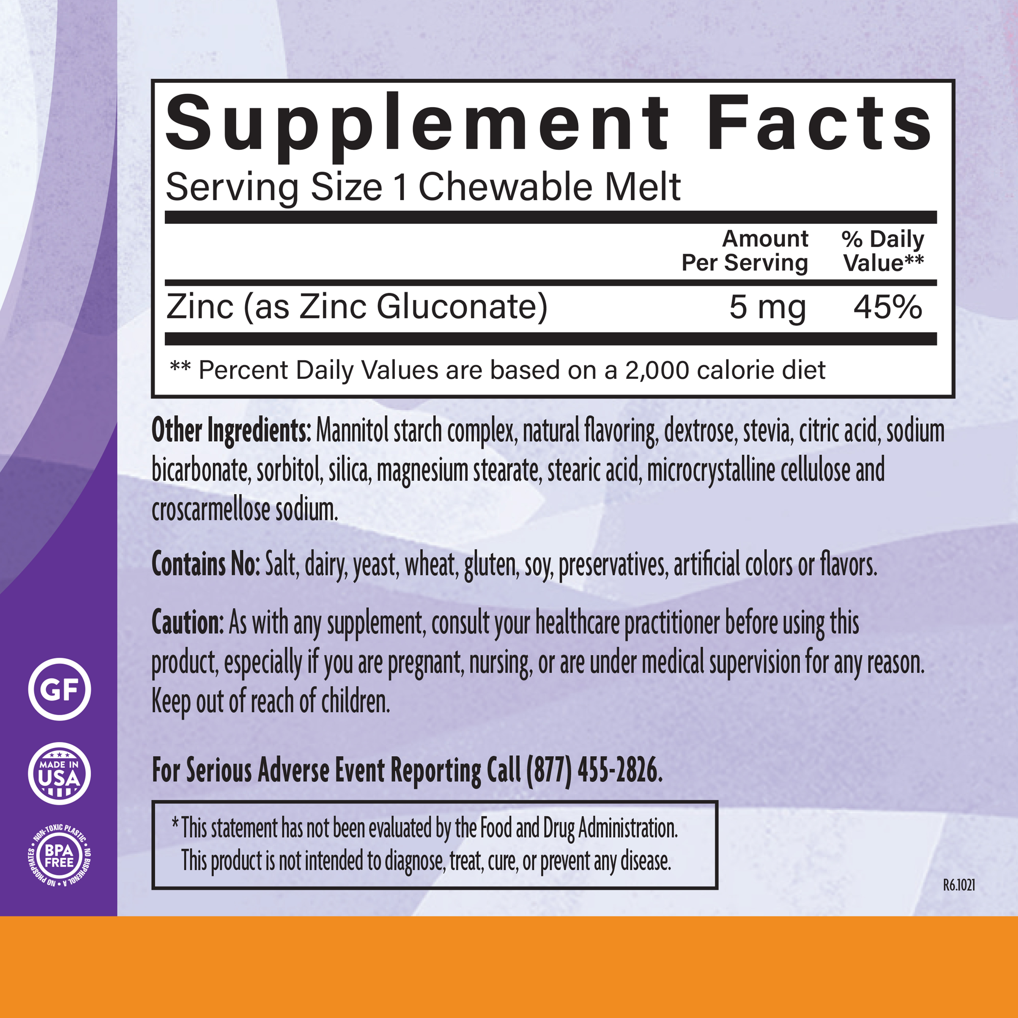 Zinc Lemon 5 Mg 60 Chw Supplement Facts