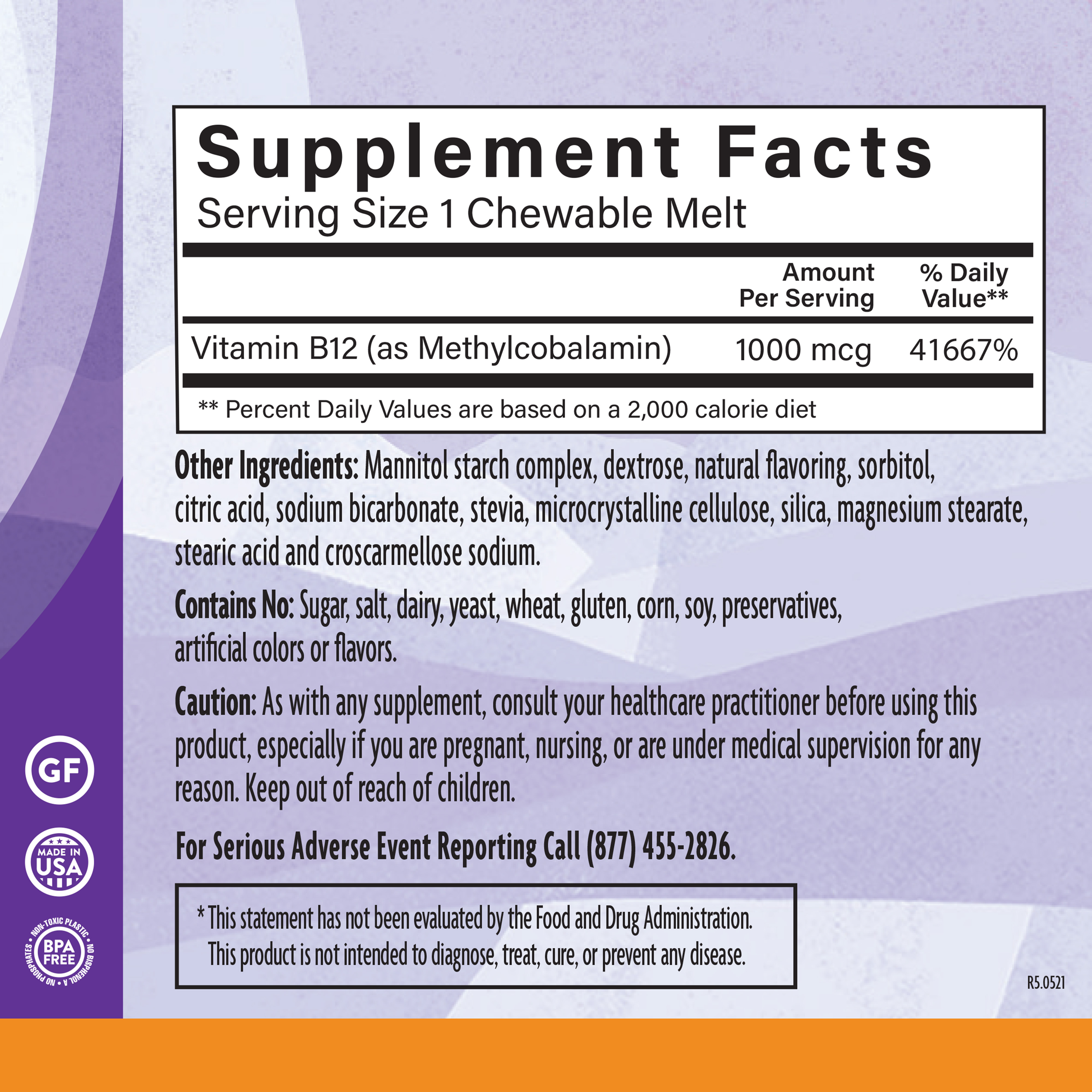 B12 Tangerine 1000 Mcg 90 Chw Supplement Facts