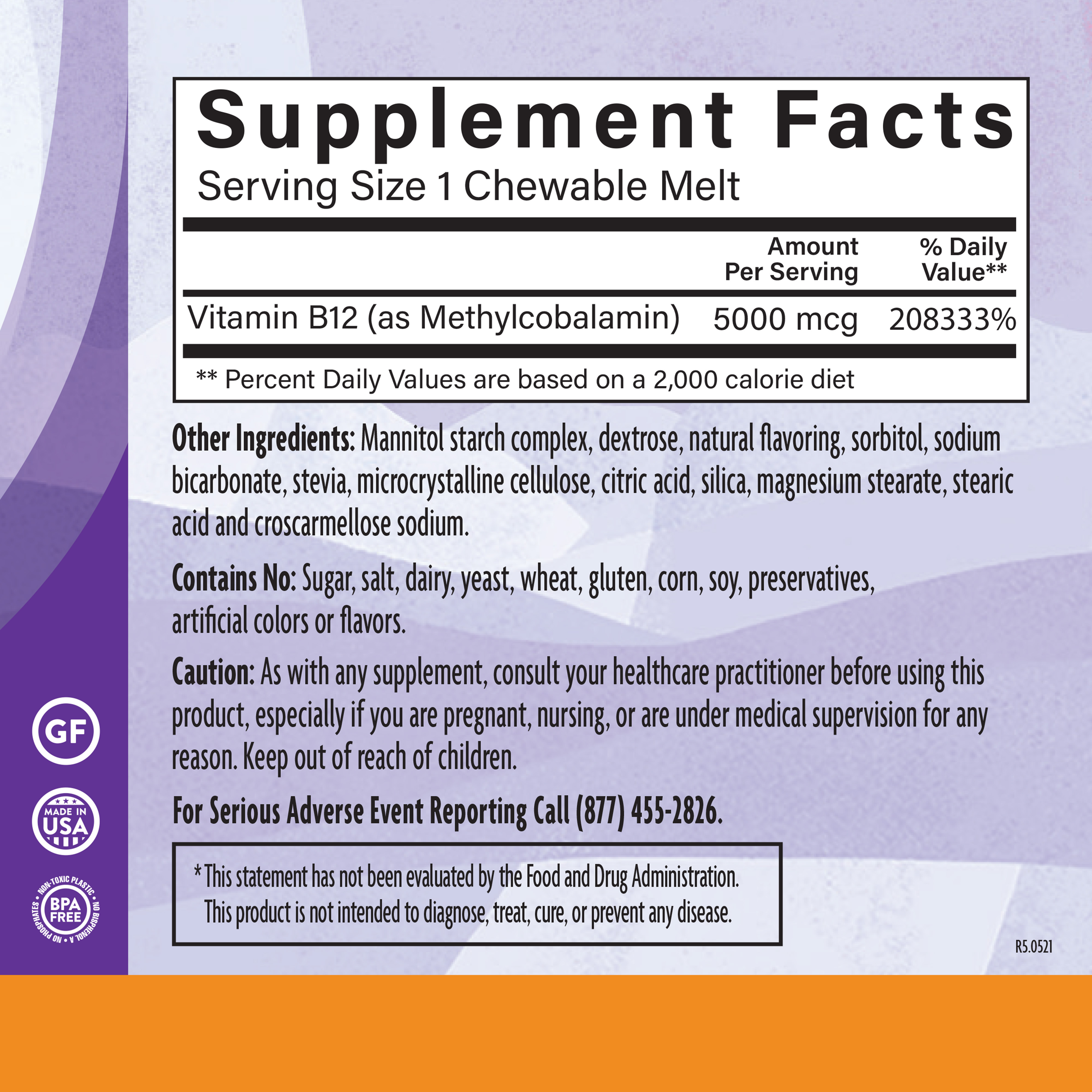 B12 Methyl 5000 Mcg Rasp 90 Chw Supplement Facts