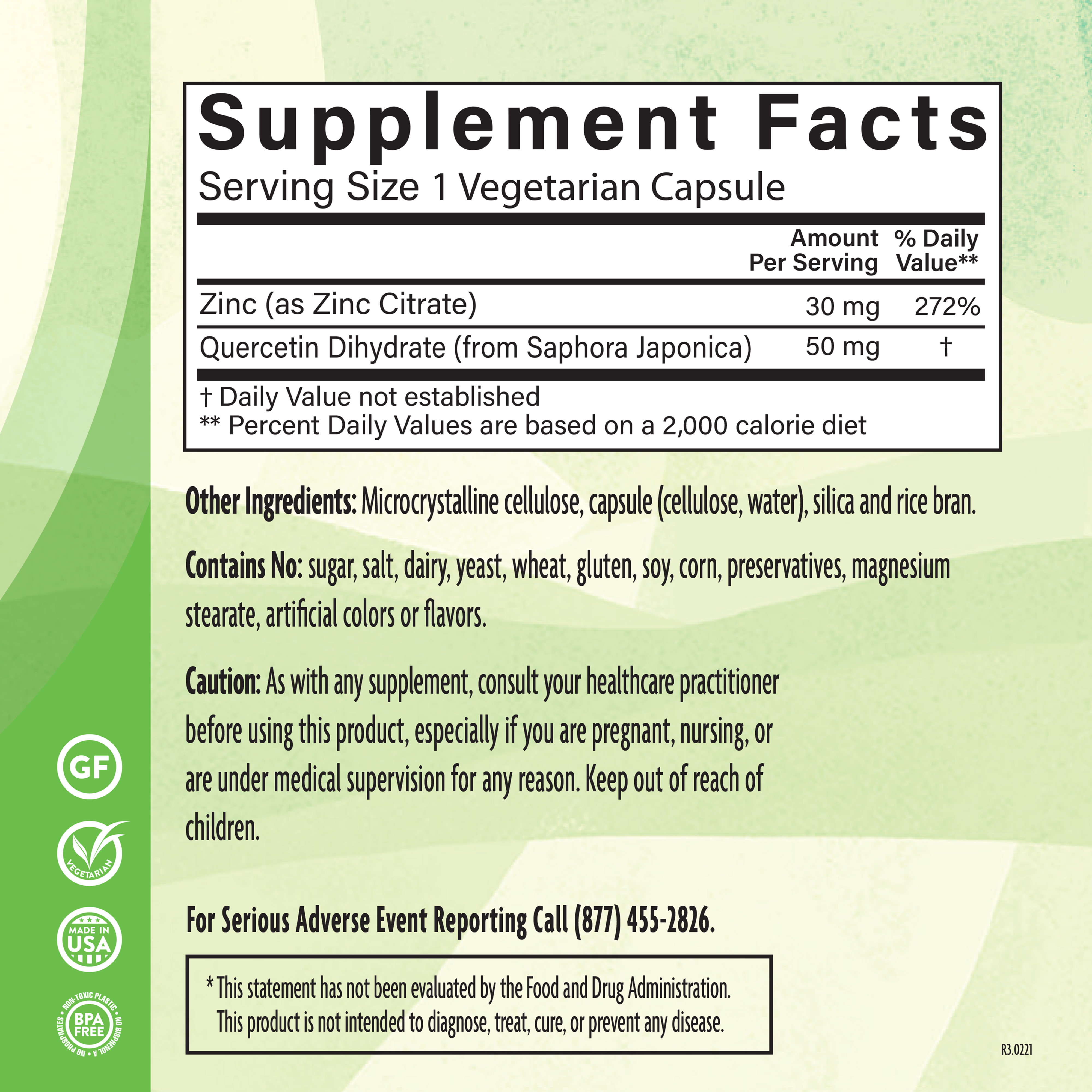 Zinc Quercetin 90 Veg Supplement Facts