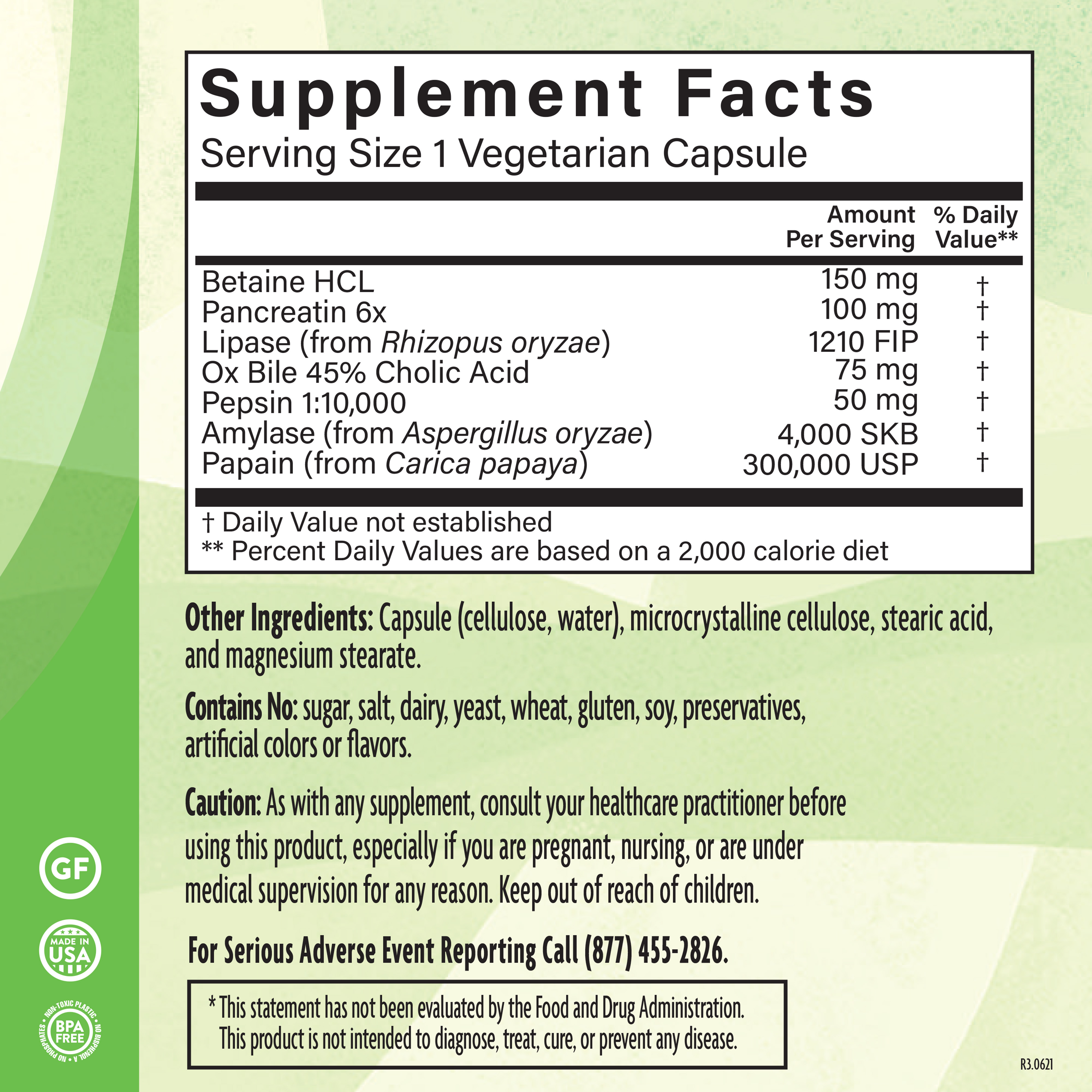 Super Enzymes 120 Veg Supplement Facts