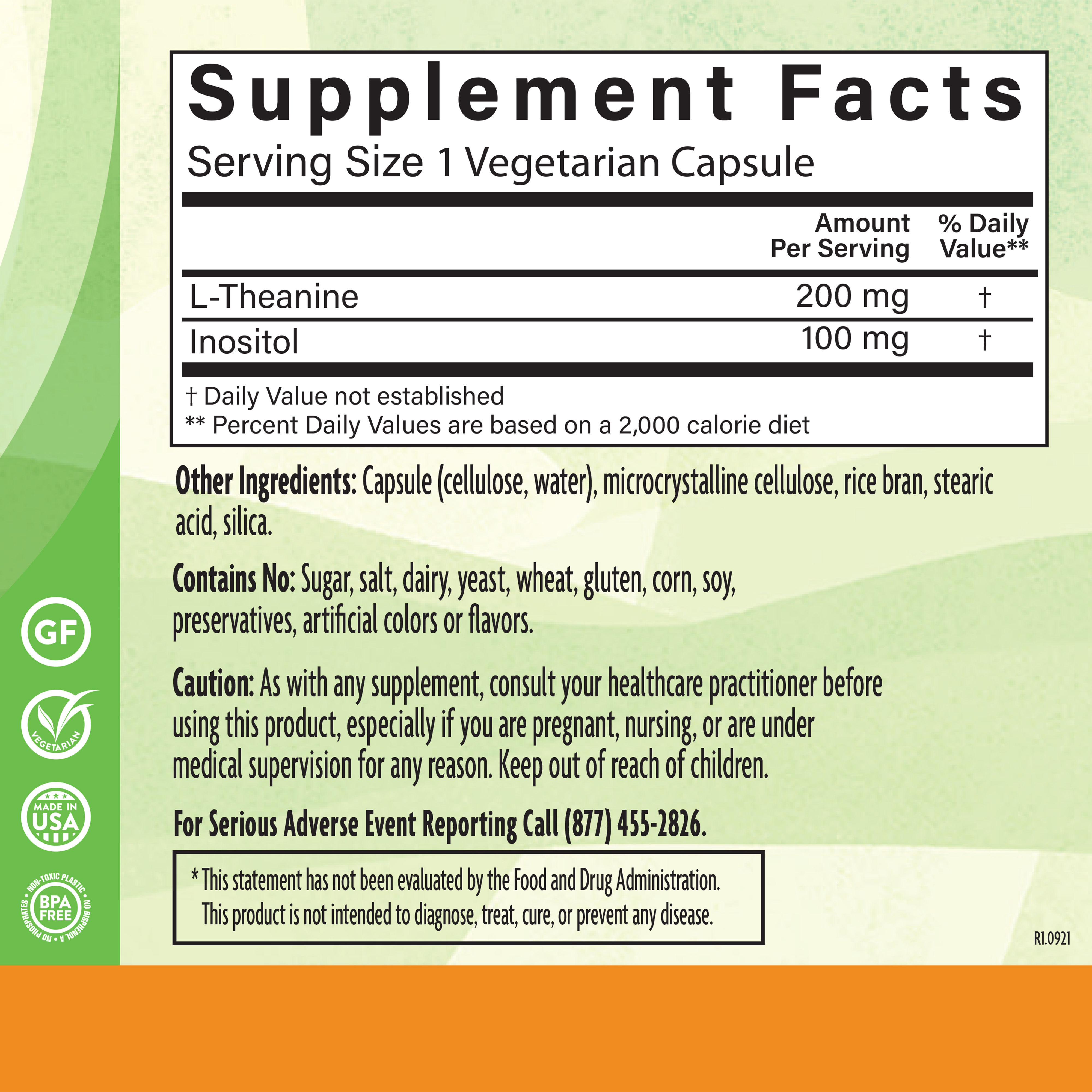 L Theanine 200 Mg 60 Veg Supplement Facts