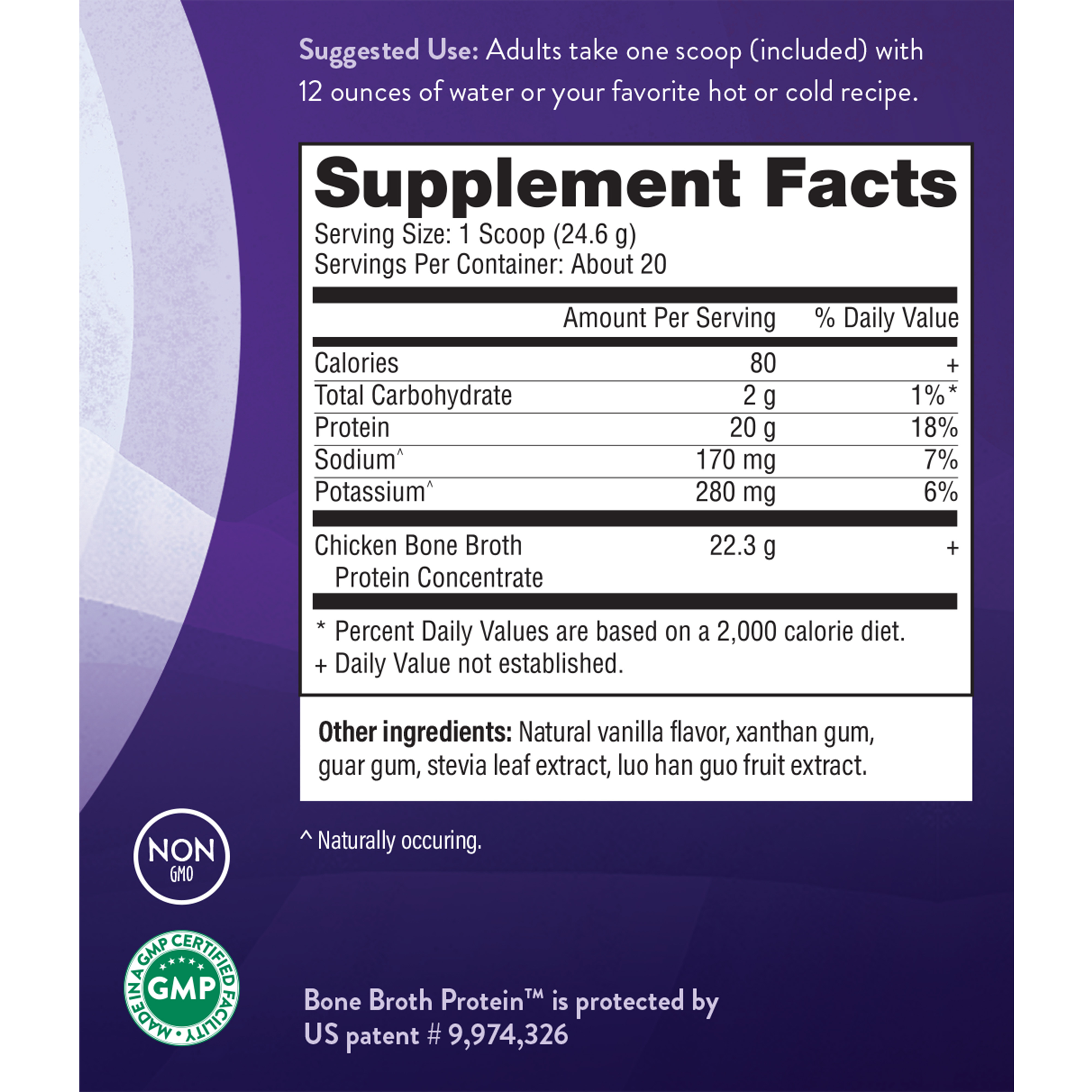 Natural Grocers Brand Bone Broth Protein - Vanilla, 16 oz - Supplement Facts