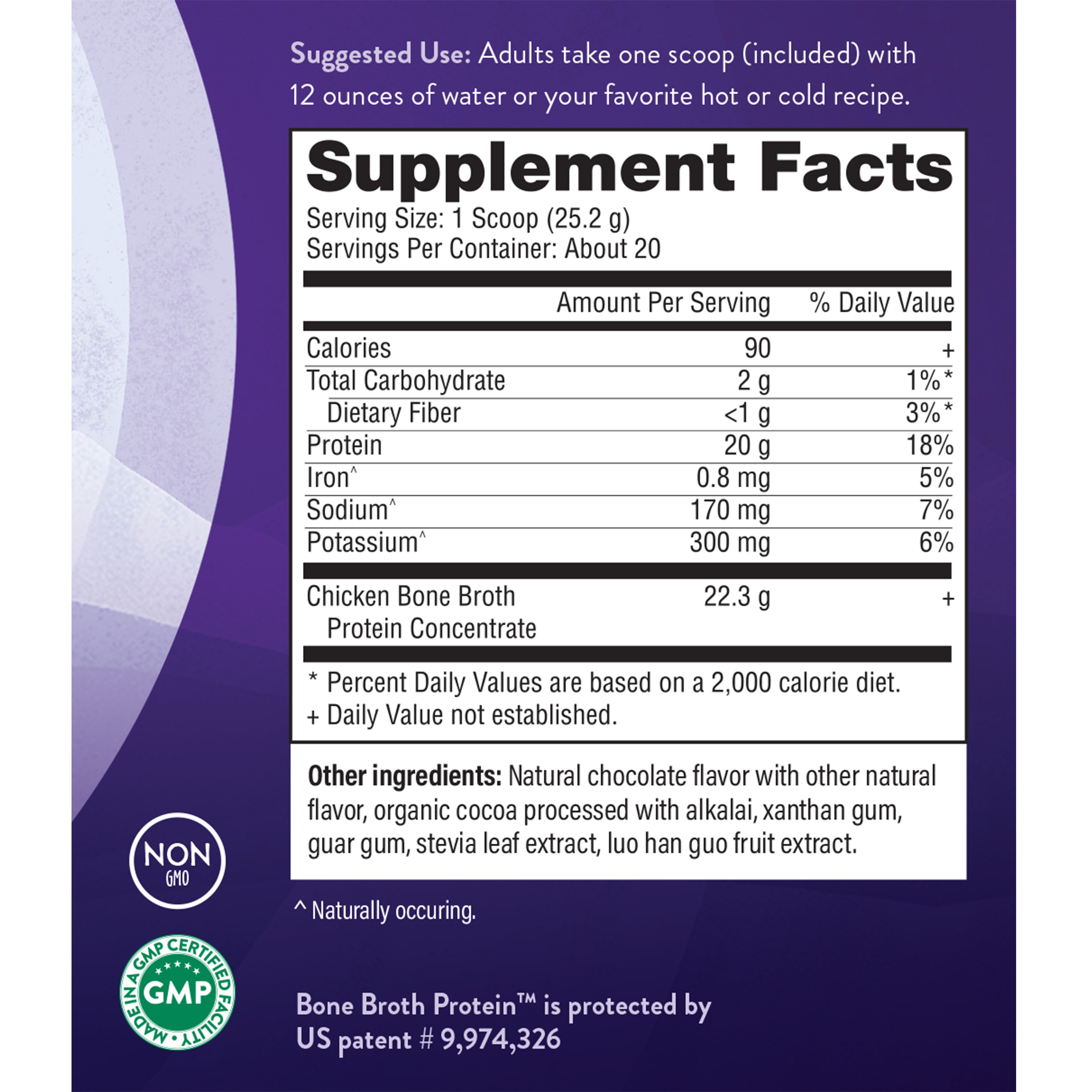 Natural Grocers Brand Bone Broth Protein - Chocolate 16 OZ - Supplement Facts