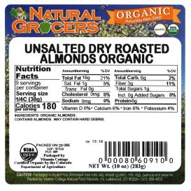 Almonds Dry Roast Unsaltd Org 10 Oz