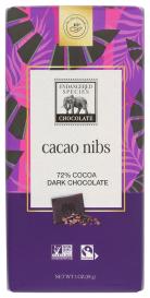 Fair Trade Cacao Nibs 72% Cocoa Dark Chocolate Bar 3 Oz