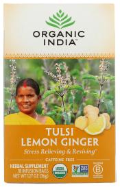Organic Lemon Ginger Tulsi Herbal Tea 18 Ct
