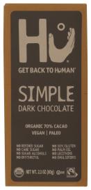 Organic Fair Trade Paleo Vegan Simple 70% Cacao Dark Chocolate Bar 2.1 Oz