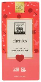 Fair Trade Holiday Valentine Cherries 72% Cocoa Dark Chocolate Bar 3 Oz