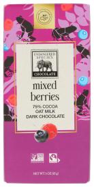 Fair Trade Mixed Berries 75% Cocoa Oatmilk Dark Chocolate Bar 3 Oz