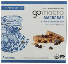 Organic Gluten-free Vegan Oatmeal Chocolate Chip Protein Macrobars 2.3 Oz
