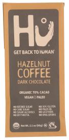Organic Fair Trade Paleo Vegan Hazelnut Coffee 70% Cacao Dark Chocolate Bar 2.1 Oz