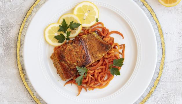 Easy Stovetop Salmon with Carrot Spirals