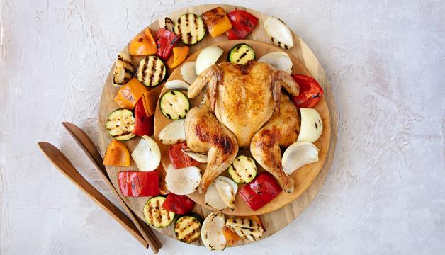 Grilled Spatchcock Chicken and Vegetables