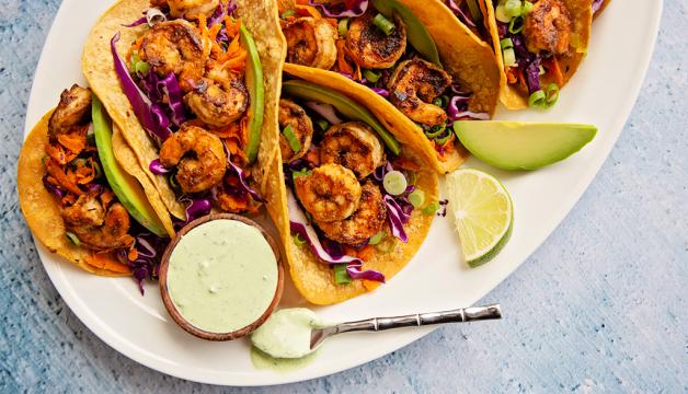 Shrimp Tacos with Cilantro Lime Crema 