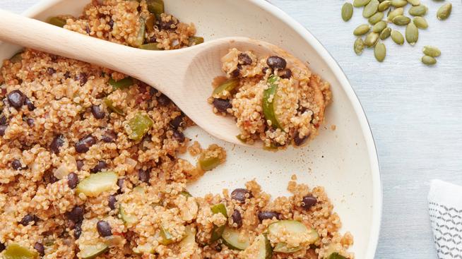 Southwestern Black Bean and Quinoa Skillet with Chipotle Slaw