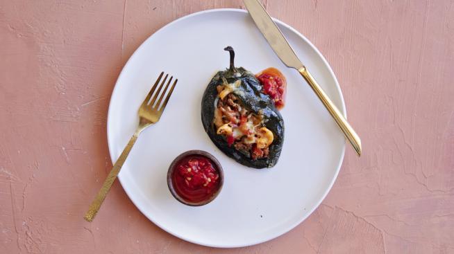 Stuffed Poblano Peppers with Chorizo and Shrimp