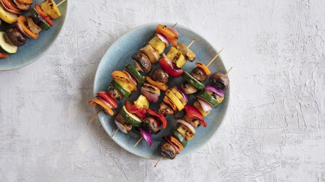 Grilled Pineapple, Chicken, and Veggie Kabobs